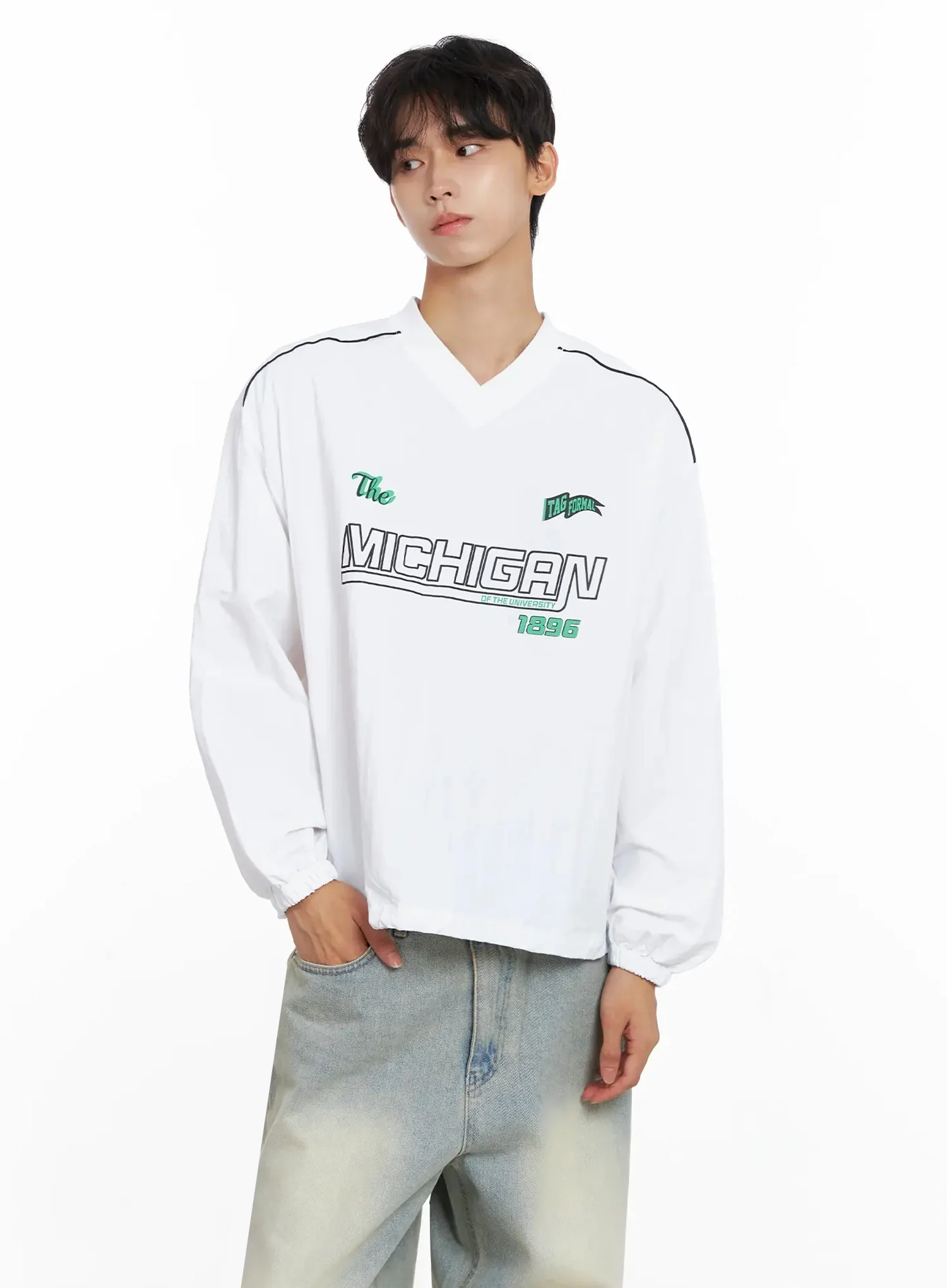 Men's V-Neck Lettering Windbreak Pullover IO517 - Image 14