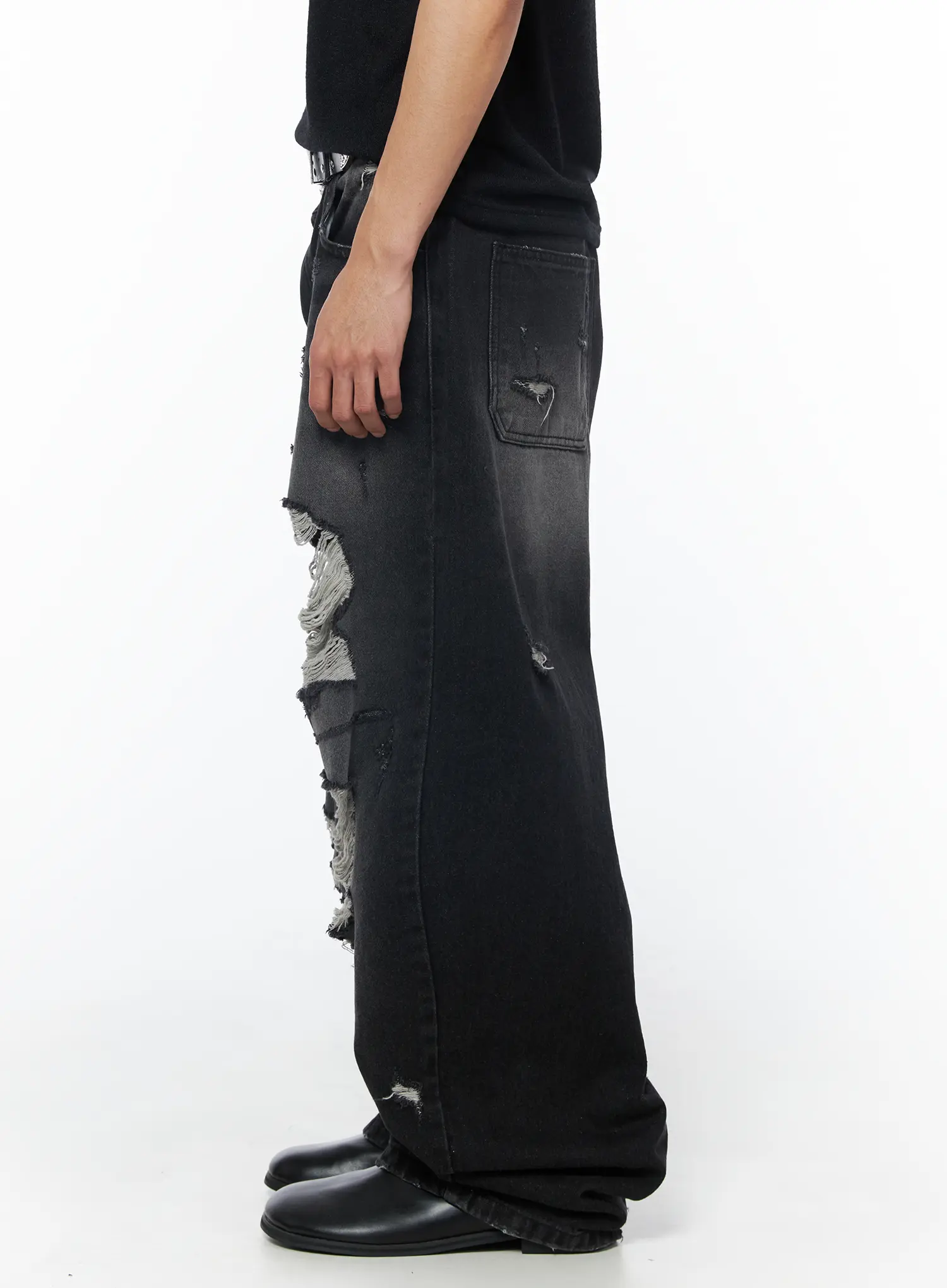 Men's Vintage Distressed Baggy Jeans (Black) IU510 - Image 7