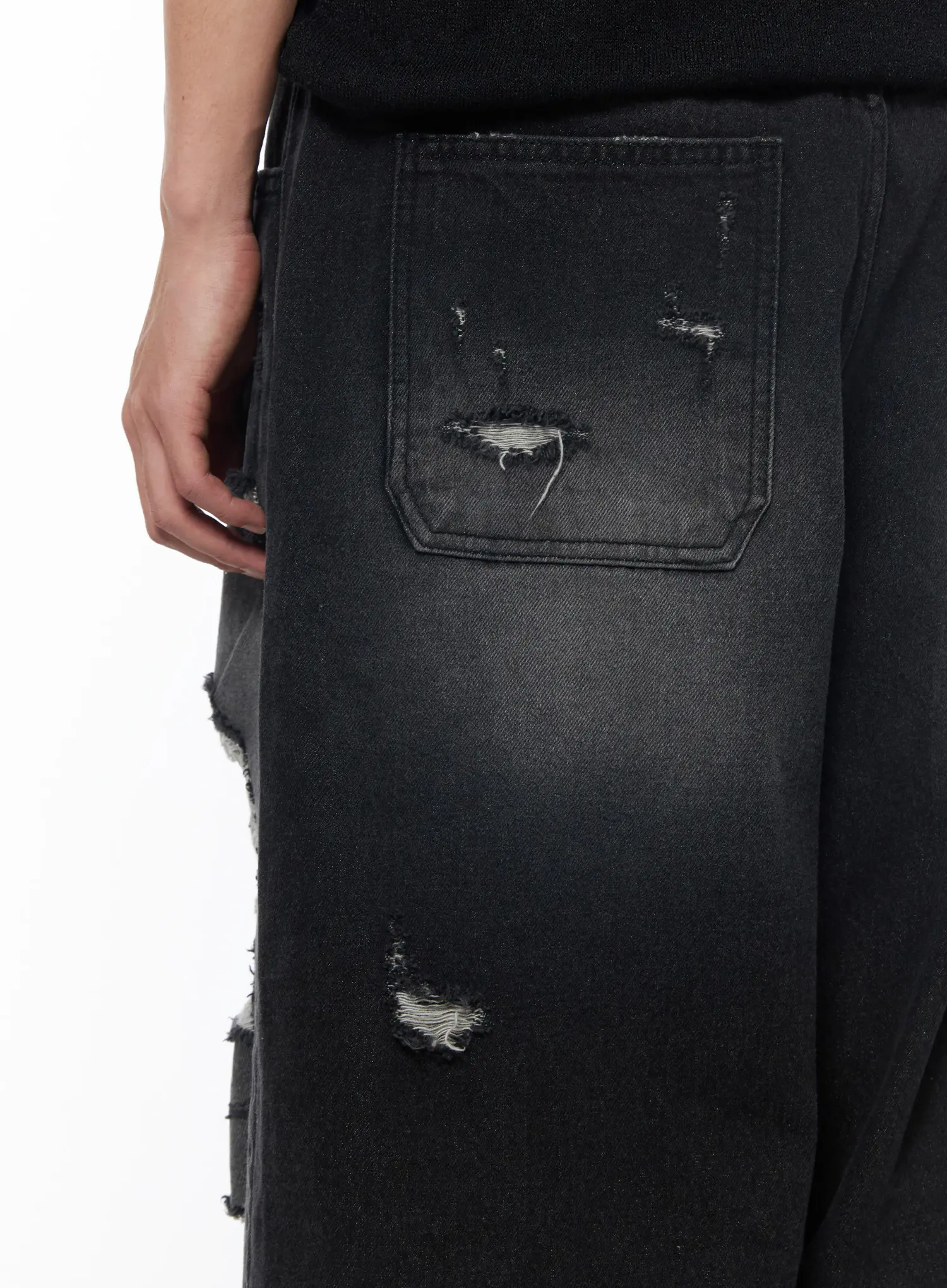 Men's Vintage Distressed Baggy Jeans (Black) IU510 - Image 9