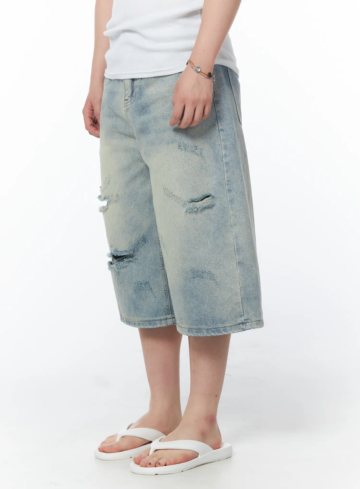 Men's Vintage Wash Bermuda Jeans Shorts IY519 - Image 2
