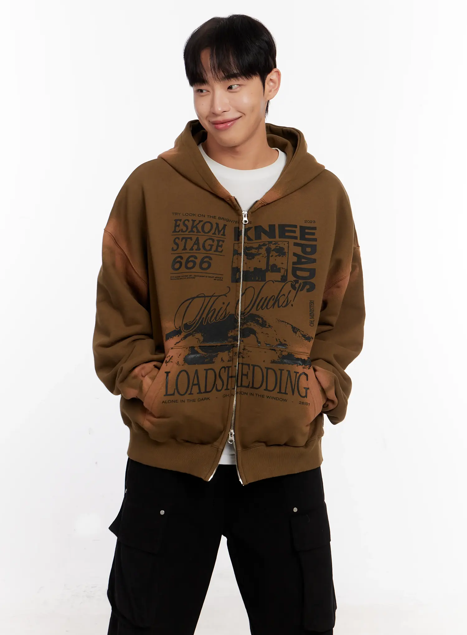 Men's Vintage Wash Graphic Zip-Up Hoodie IO523