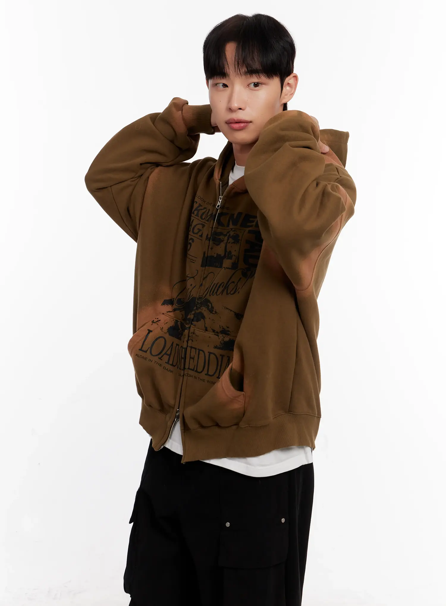 Men's Vintage Wash Graphic Zip-Up Hoodie IO523 - Image 7