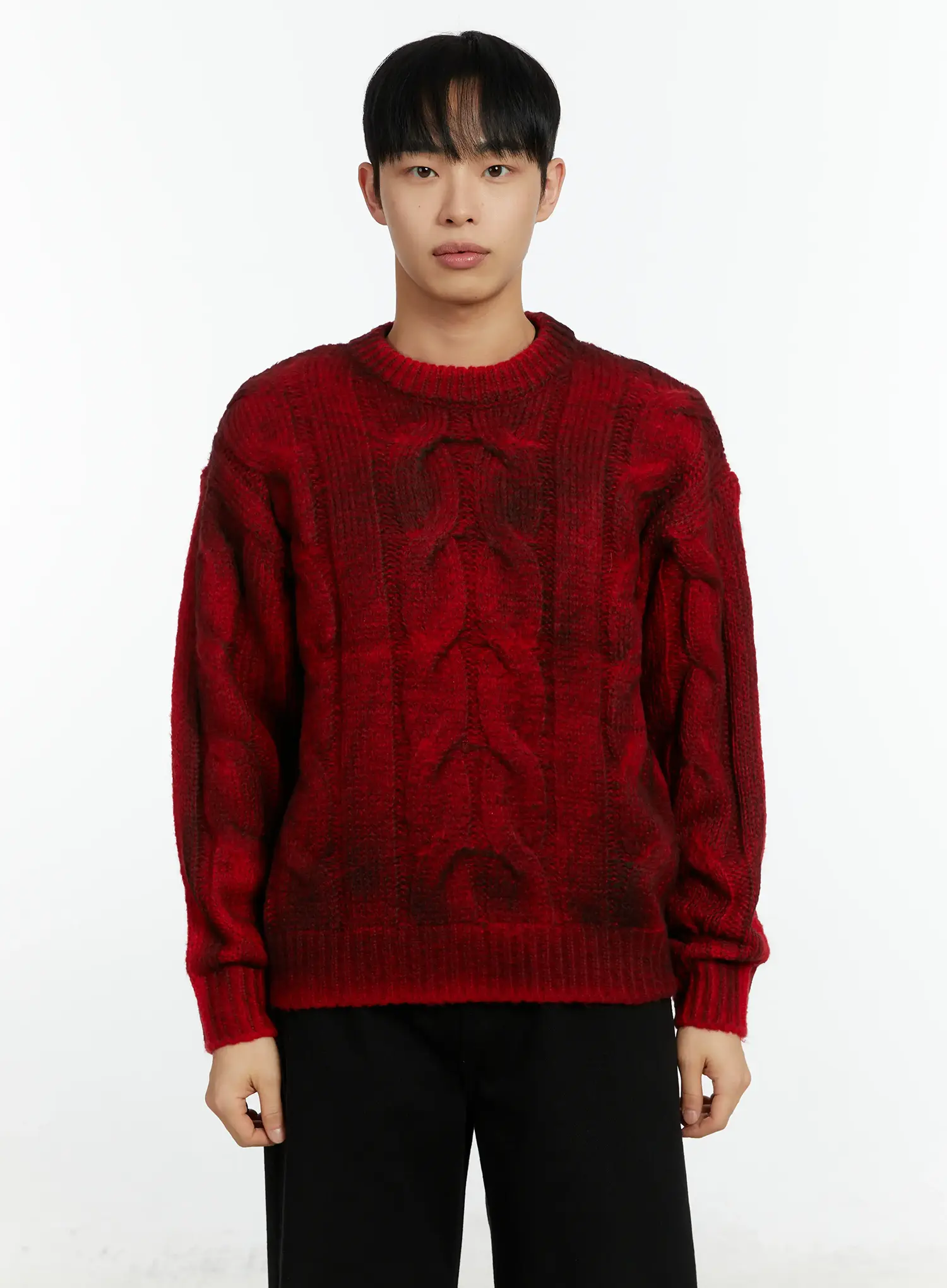 Men's Vintage Washed Cable Knit Pullover Sweater IF511 - Image 10
