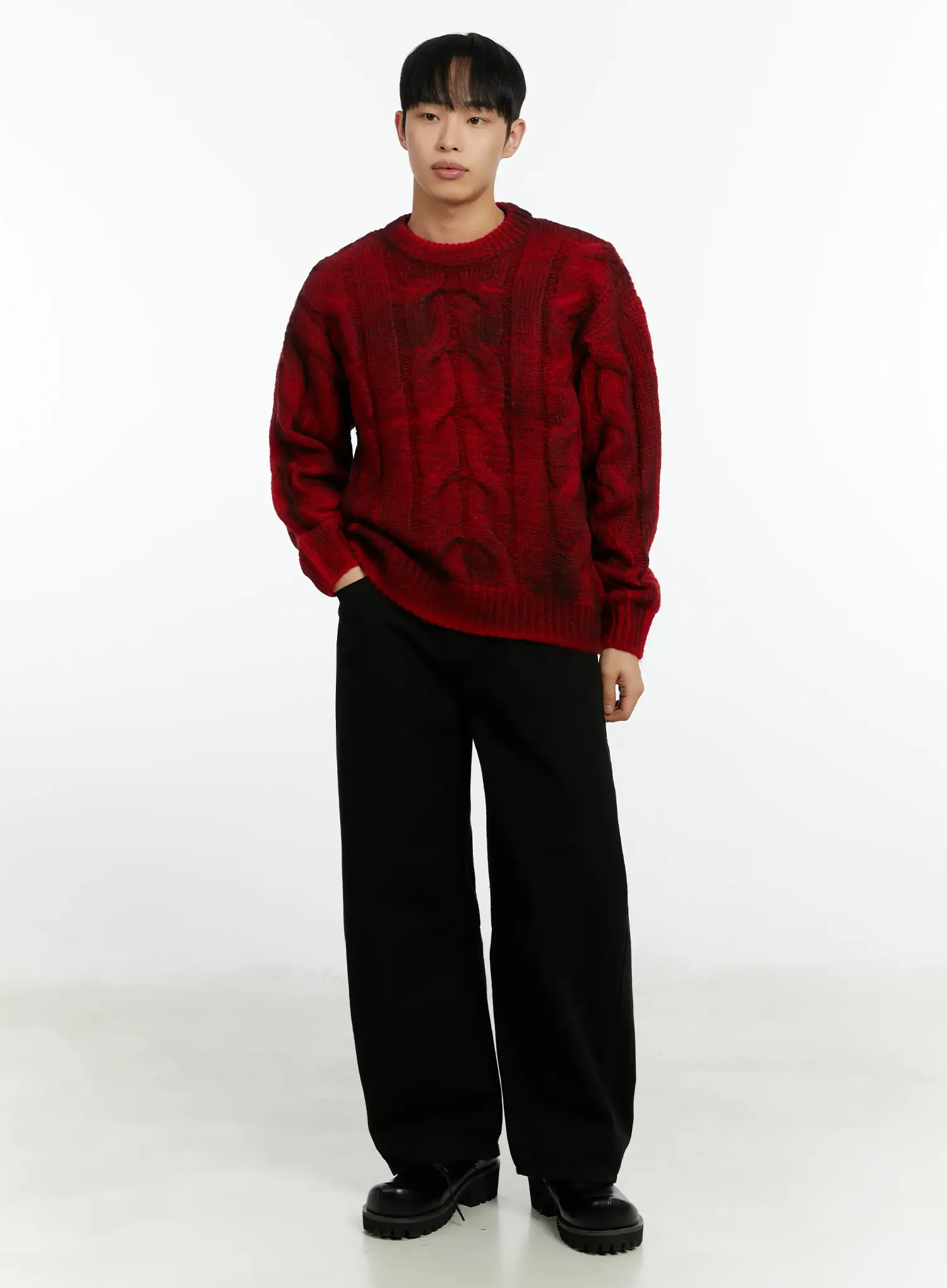 Men's Vintage Washed Cable Knit Pullover Sweater IF511 - Image 2