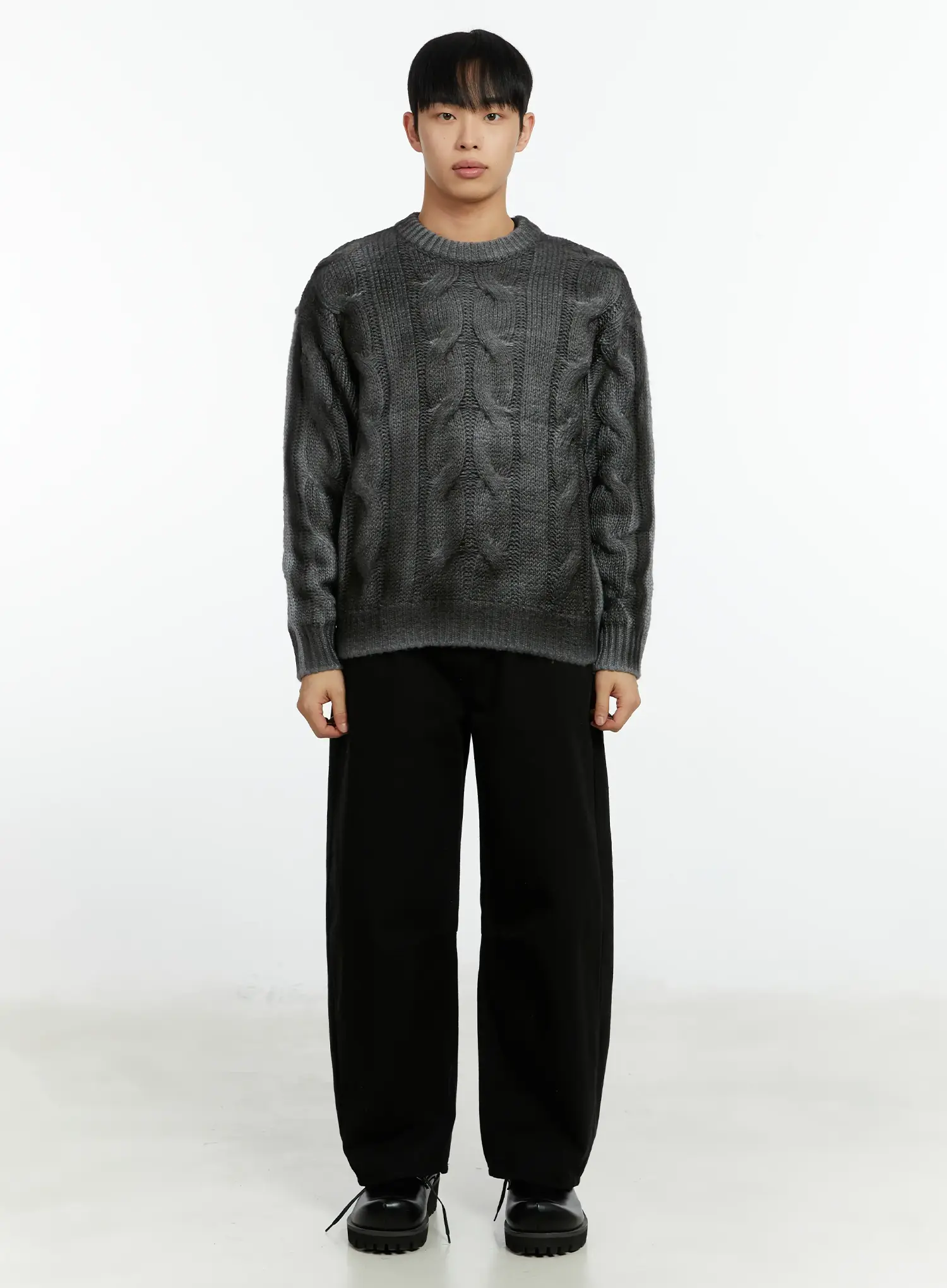 Men's Vintage Washed Cable Knit Pullover Sweater IF511 - Image 3