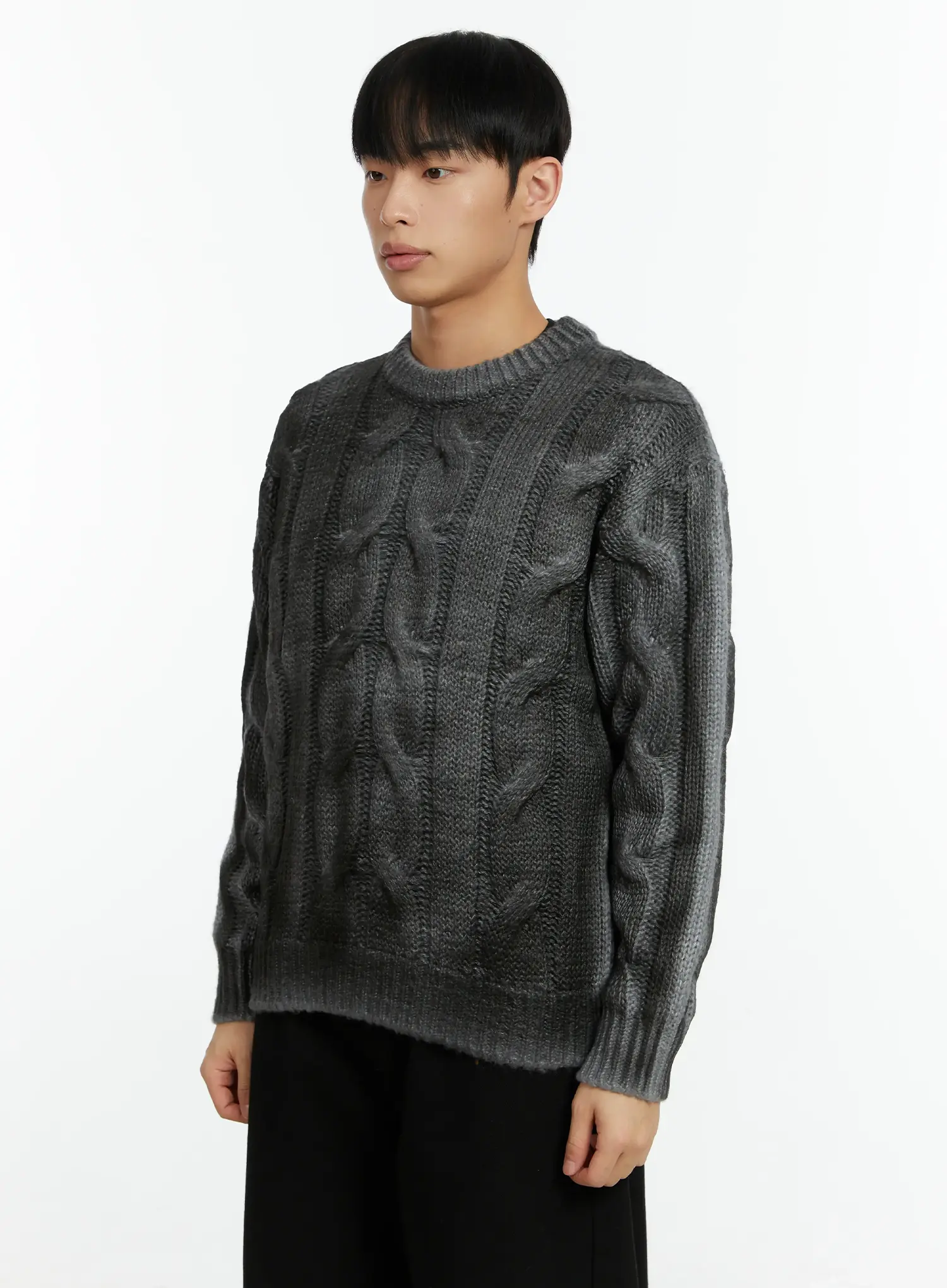 Men's Vintage Washed Cable Knit Pullover Sweater IF511 - Image 4