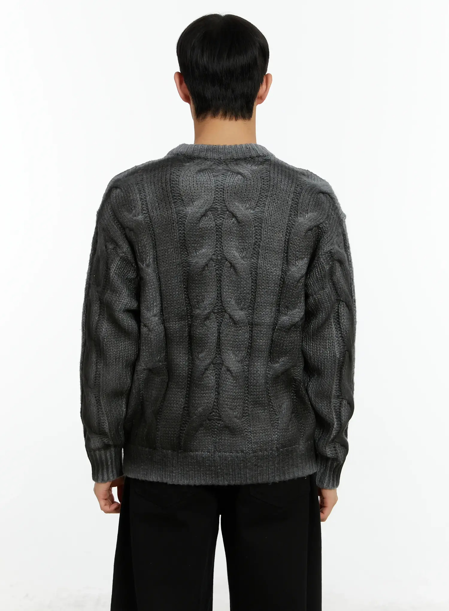 Men's Vintage Washed Cable Knit Pullover Sweater IF511 - Image 5