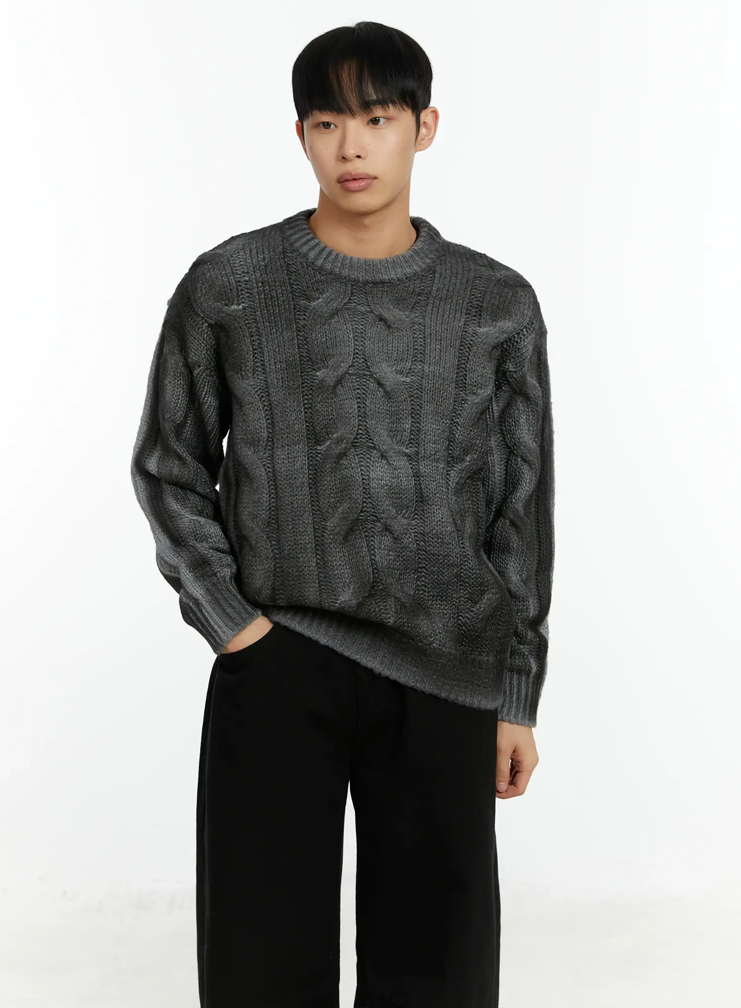 Men's Vintage Washed Cable Knit Pullover Sweater IF511 - Image 6