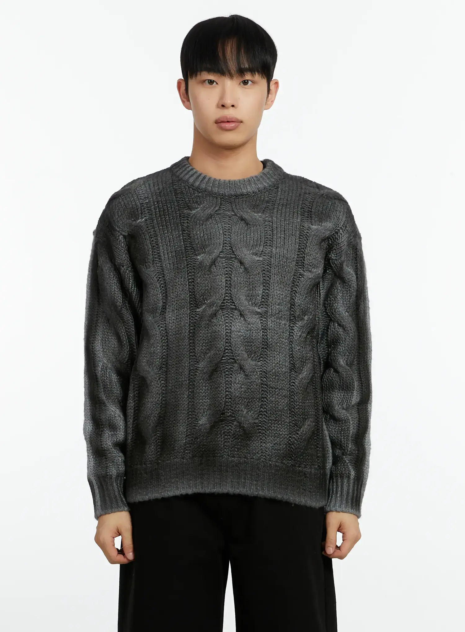 Men's Vintage Washed Cable Knit Pullover Sweater IF511 - Image 8