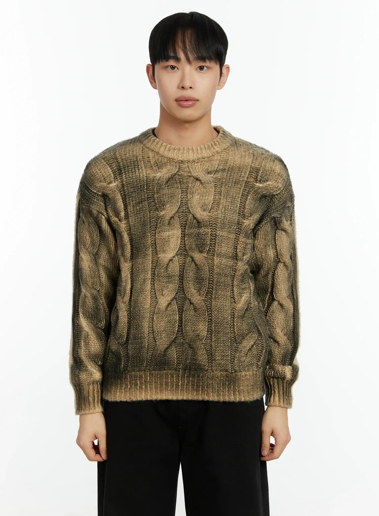 Men's Vintage Washed Cable Knit Pullover Sweater IF511 - Image 9