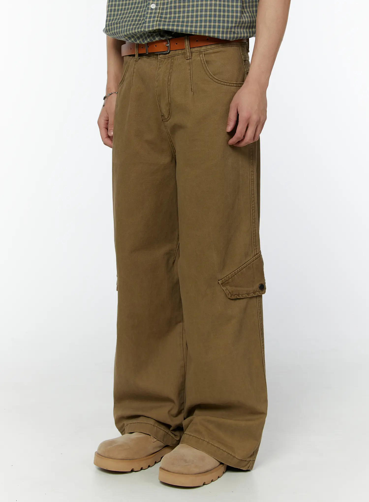 Men's Vintage Washed Cargo Pants (Dark Beige) IU504 - Image 2