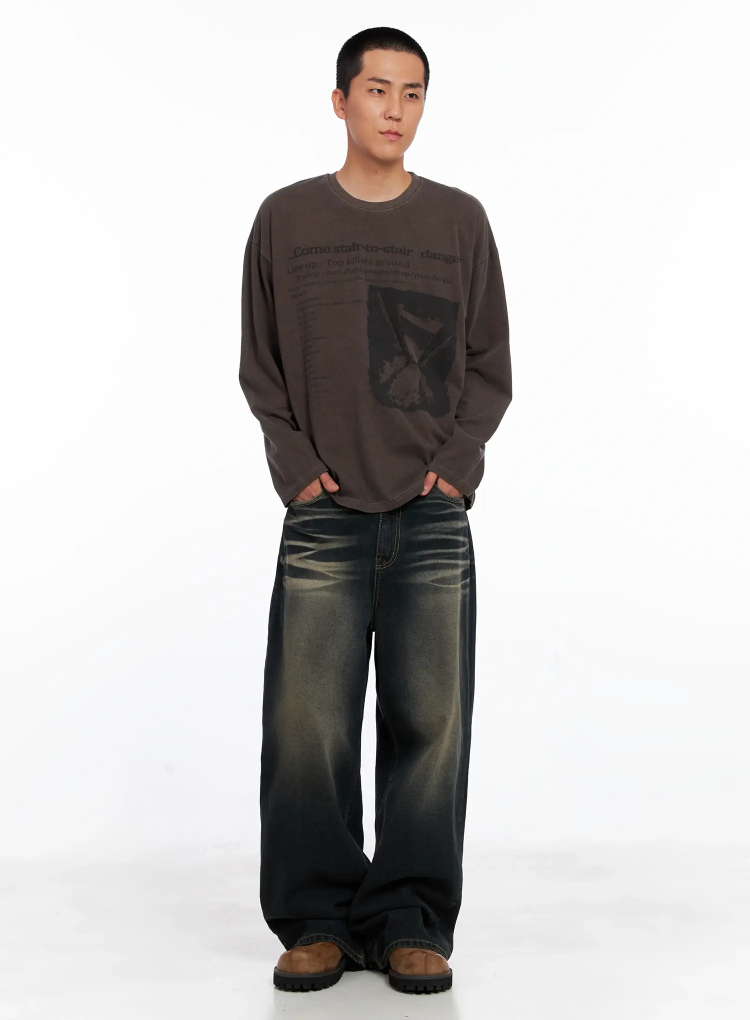 Men's Vintage Washed Wide-Leg Jeans IS509 - Image 13