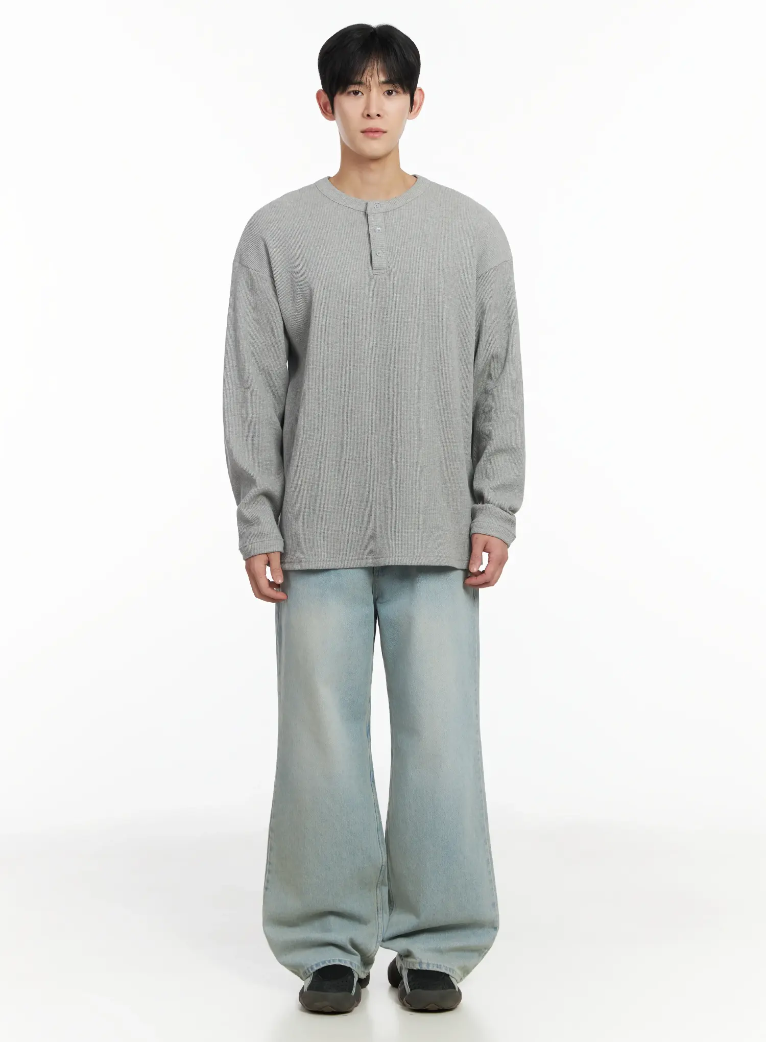 Men's Waffle Henley Long Sleeve Shirt IF517 - Image 3