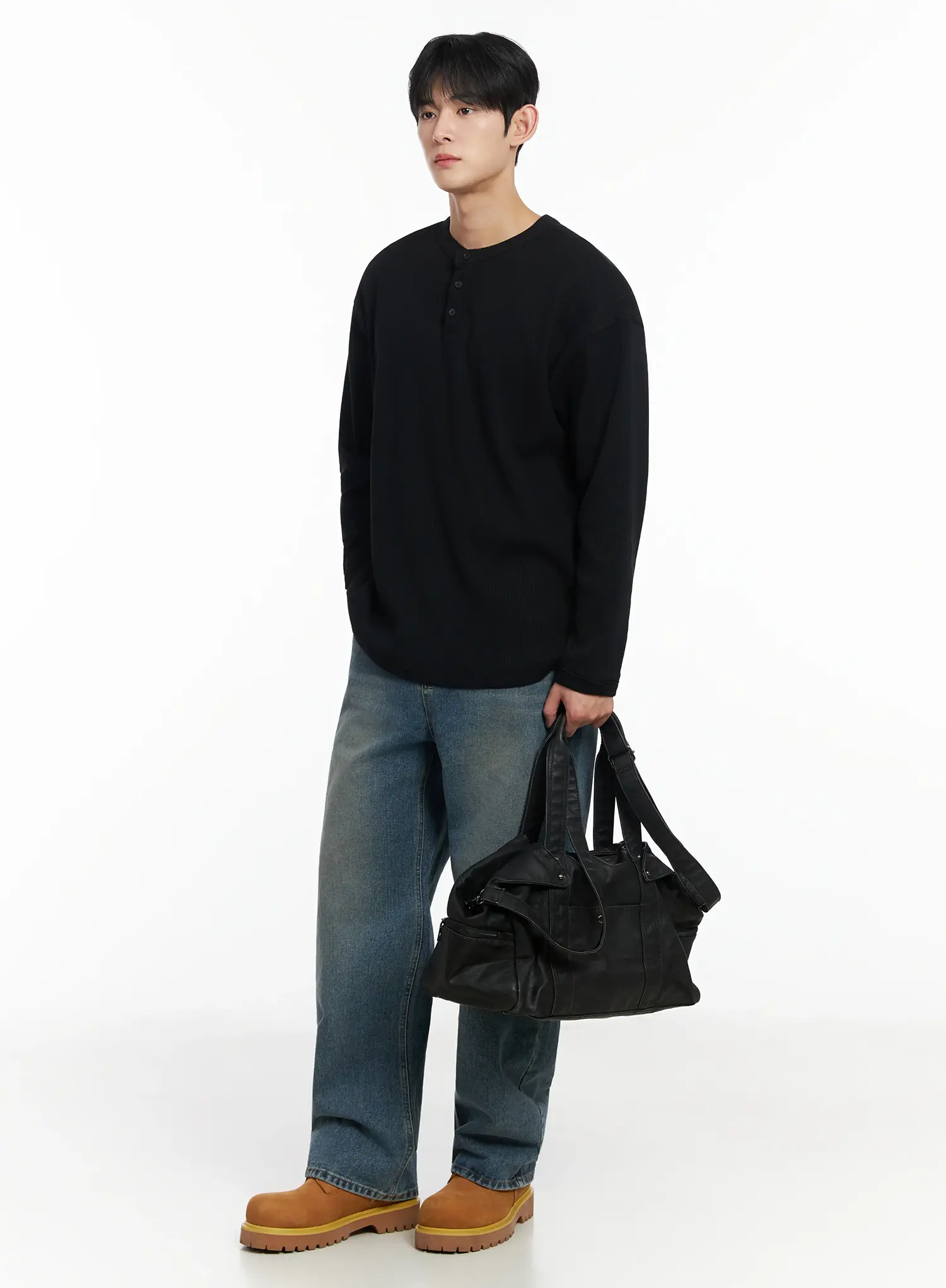 Men's Waffle Henley Long Sleeve Shirt IF517 - Image 9