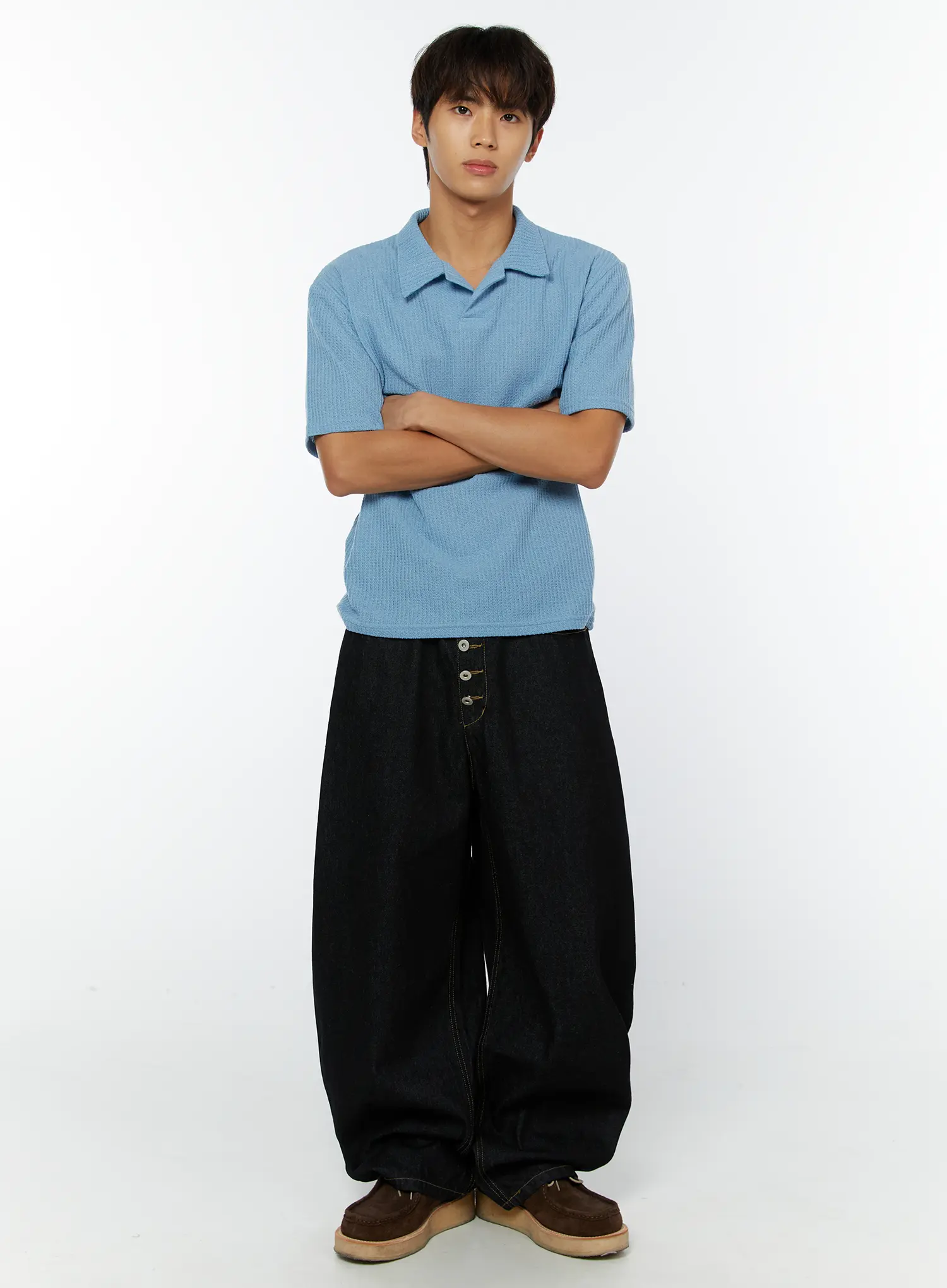 Men's Waffle Knit Polo T-Shirt IY508 - Image 3