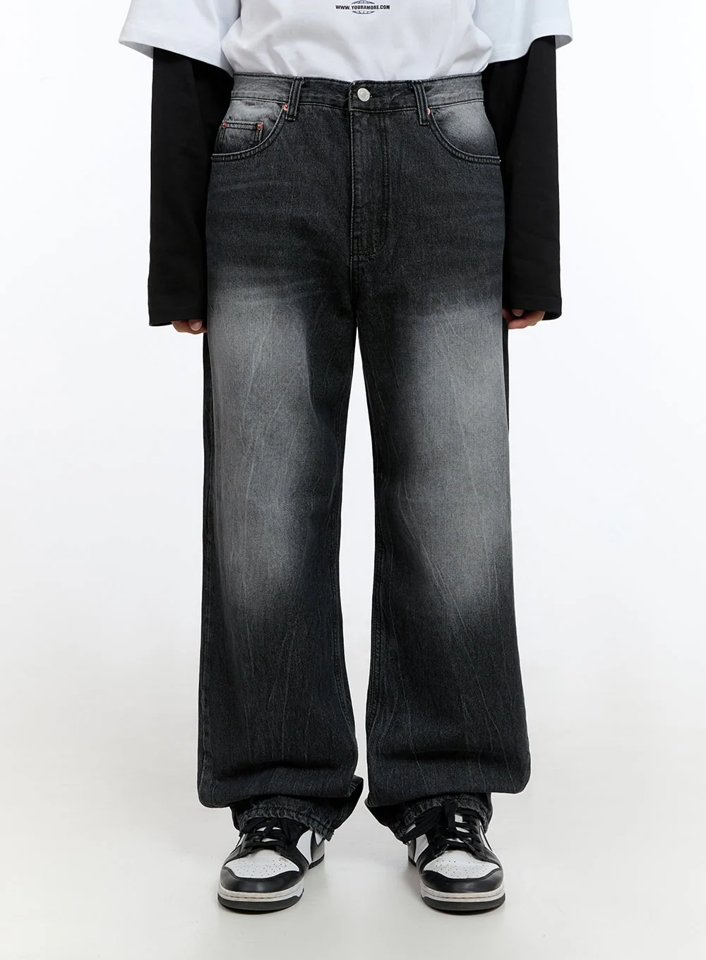 Men's Washed Black Denim Wide Jeans IS413 - Image 2