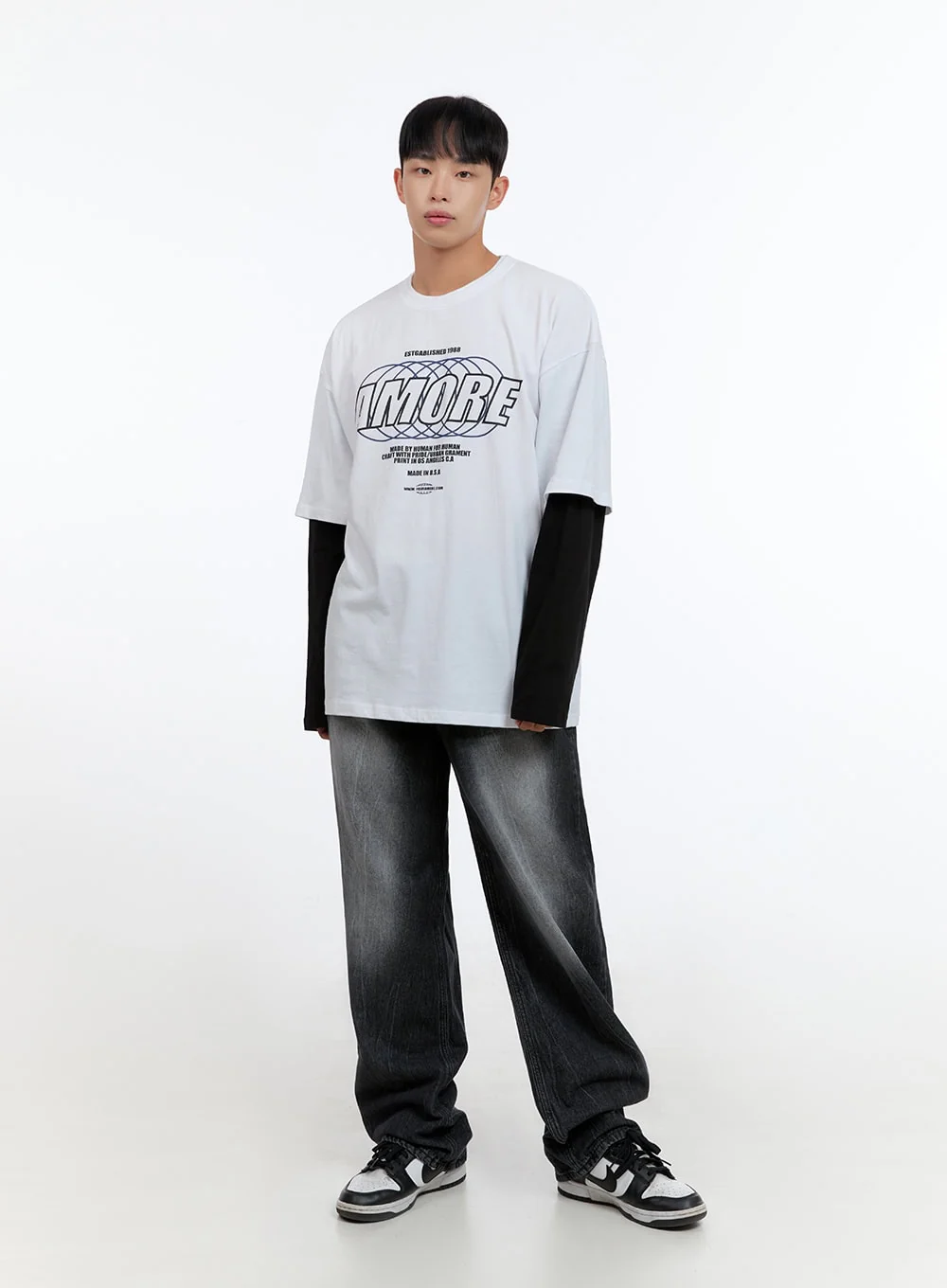 Men's Washed Black Denim Wide Jeans IS413 - Image 3