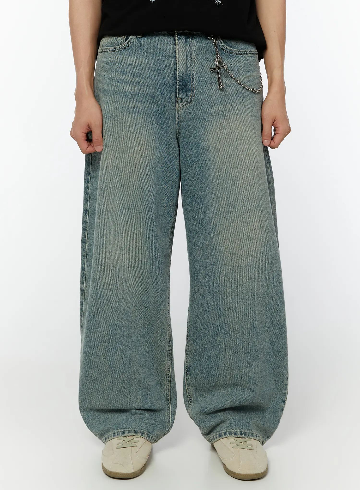 Men's Washed Wide Leg Jeans IU516