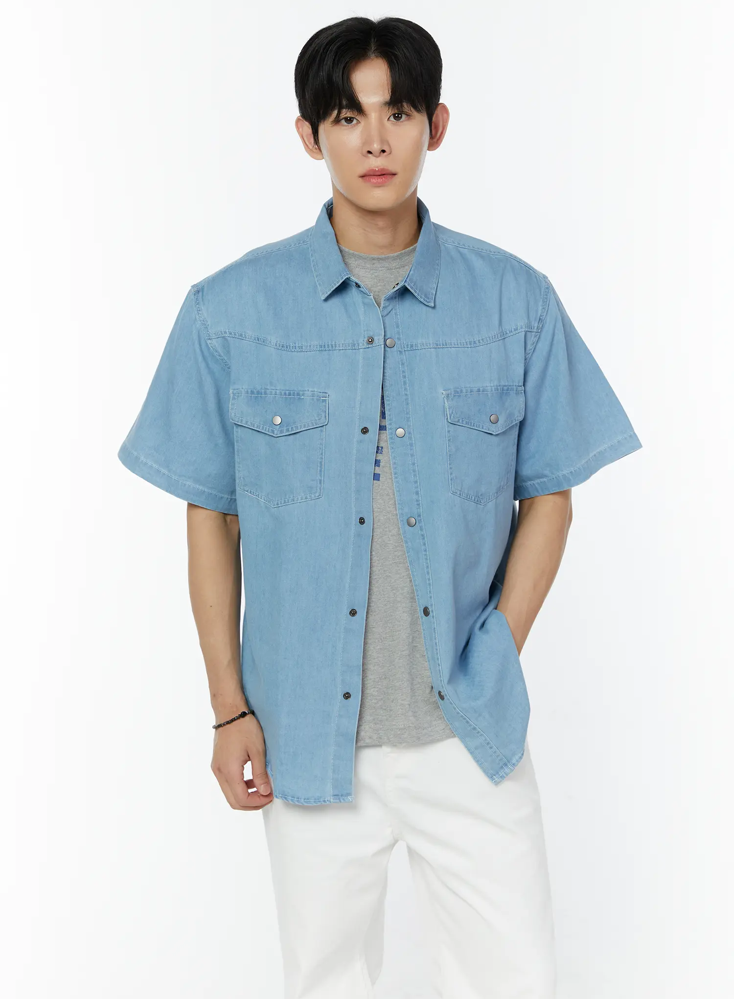 Men's Western Denim Short Sleeve Shirt IU504 - Image 7