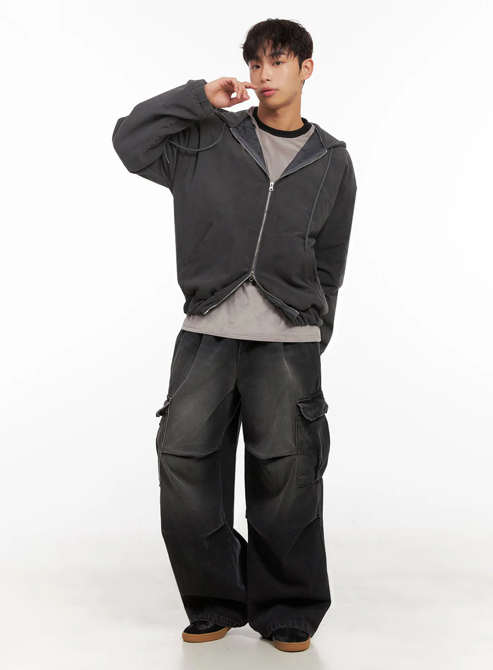 Men's Wide-Fit Denim Cargo Jeans ID427 - Image 3