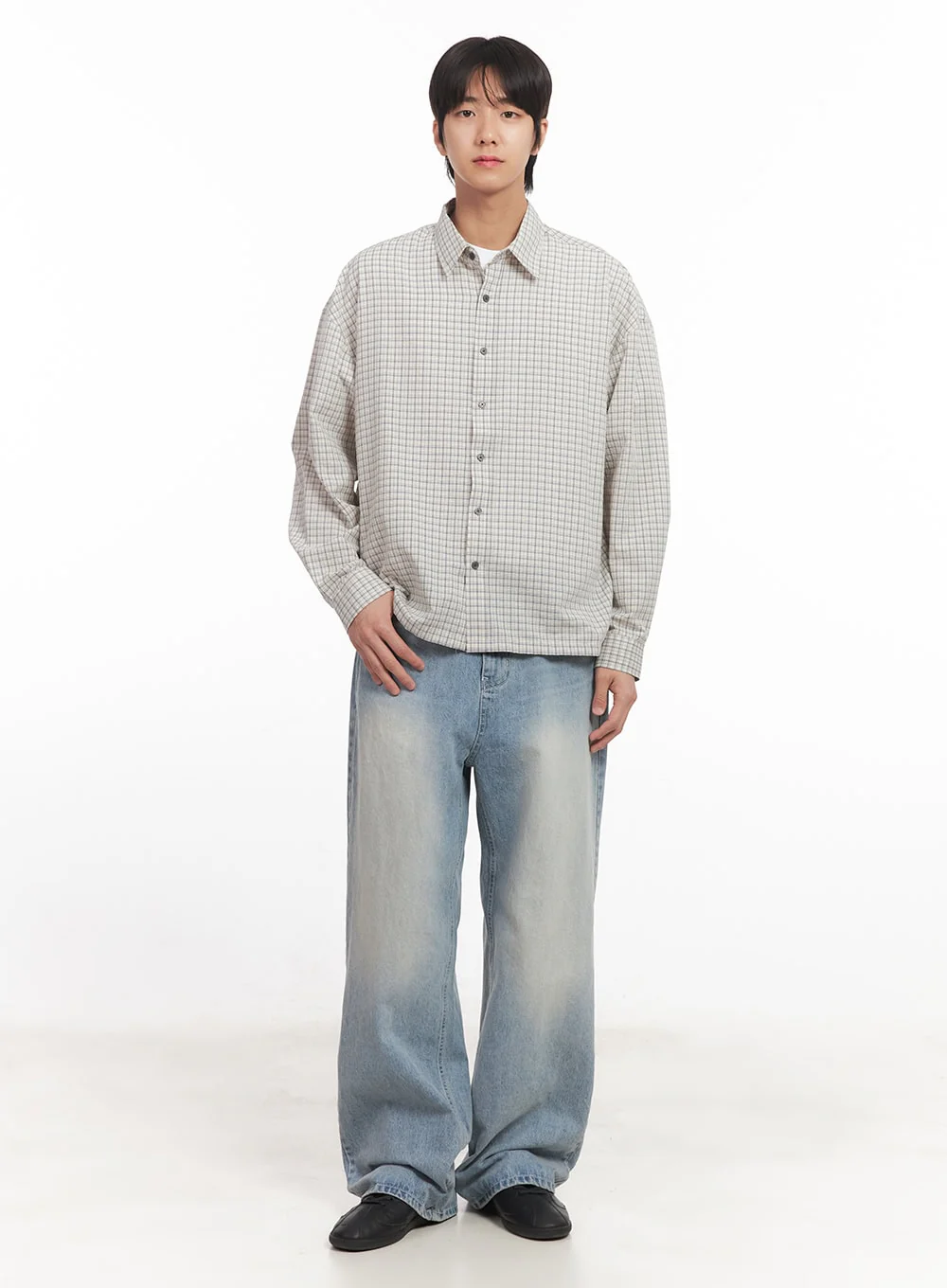 Men's Wide-Fit Washed Denim Jeans IA510 - Image 10
