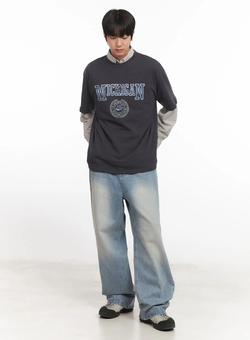 Men's Wide-Fit Washed Denim Jeans IA510 - Image 11