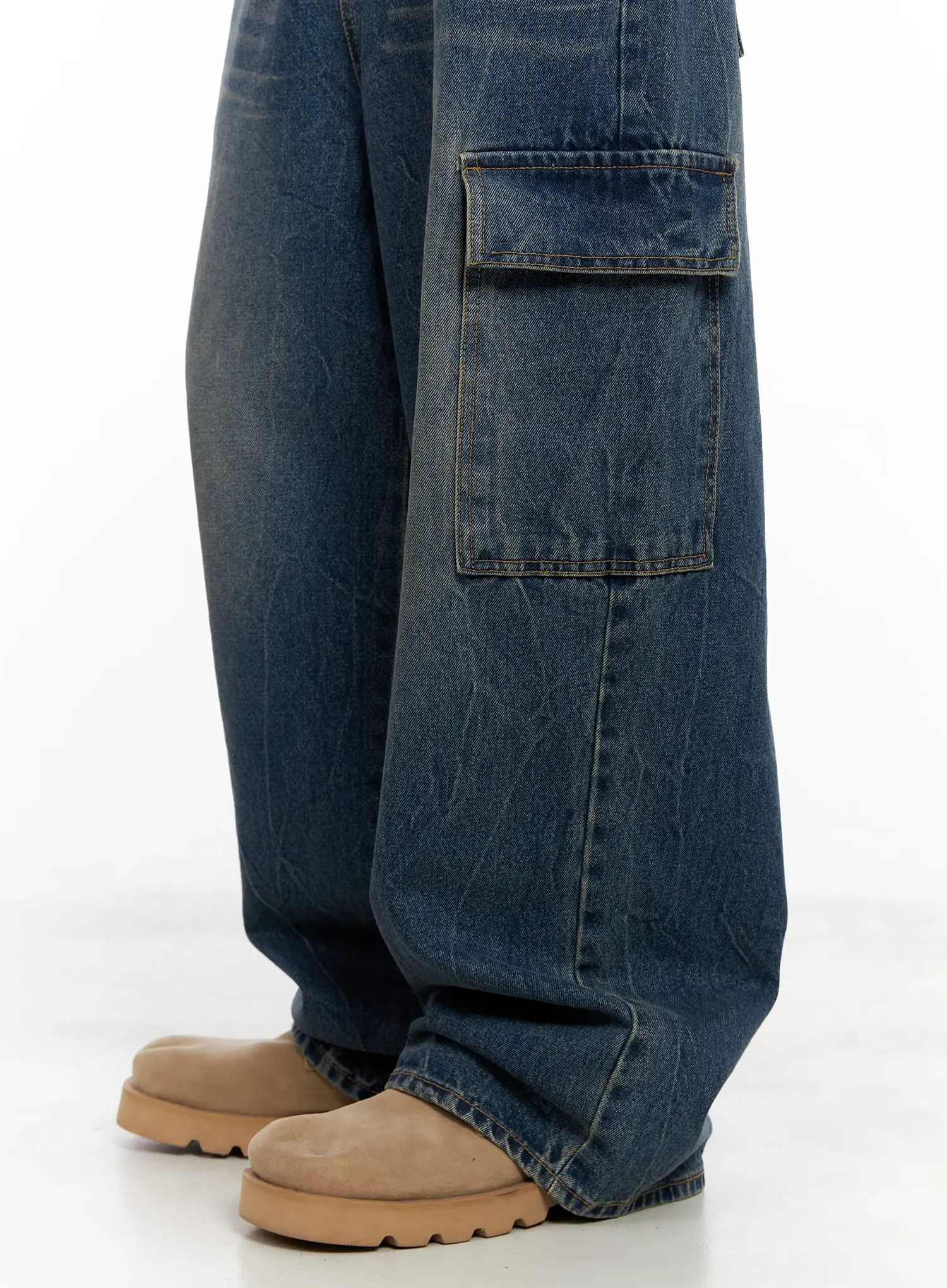 Men's Wide-Leg Cargo Denim Jeans IL518 - Image 2