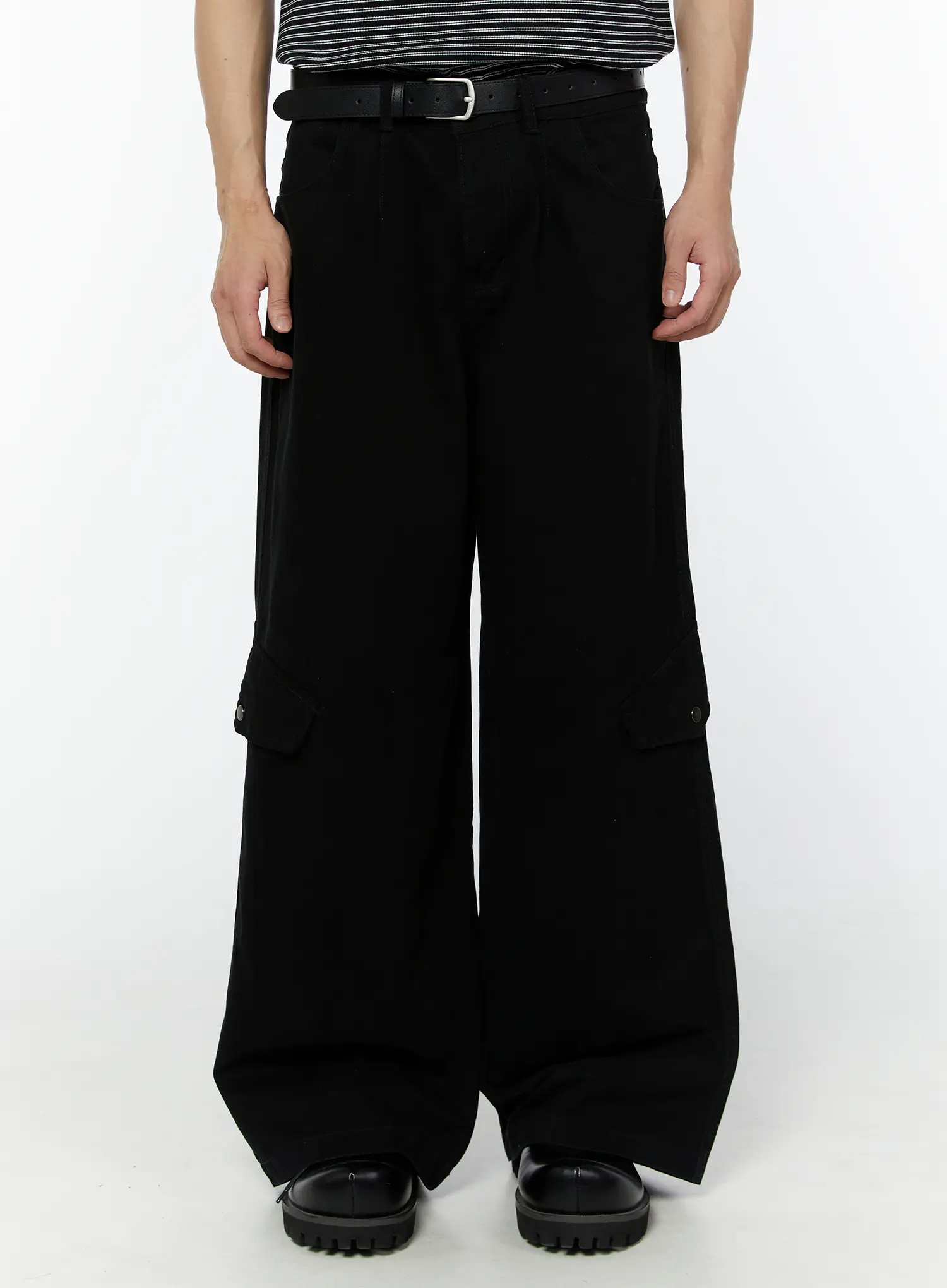 Men's Wide Leg Cargo Pants (Black) IU504