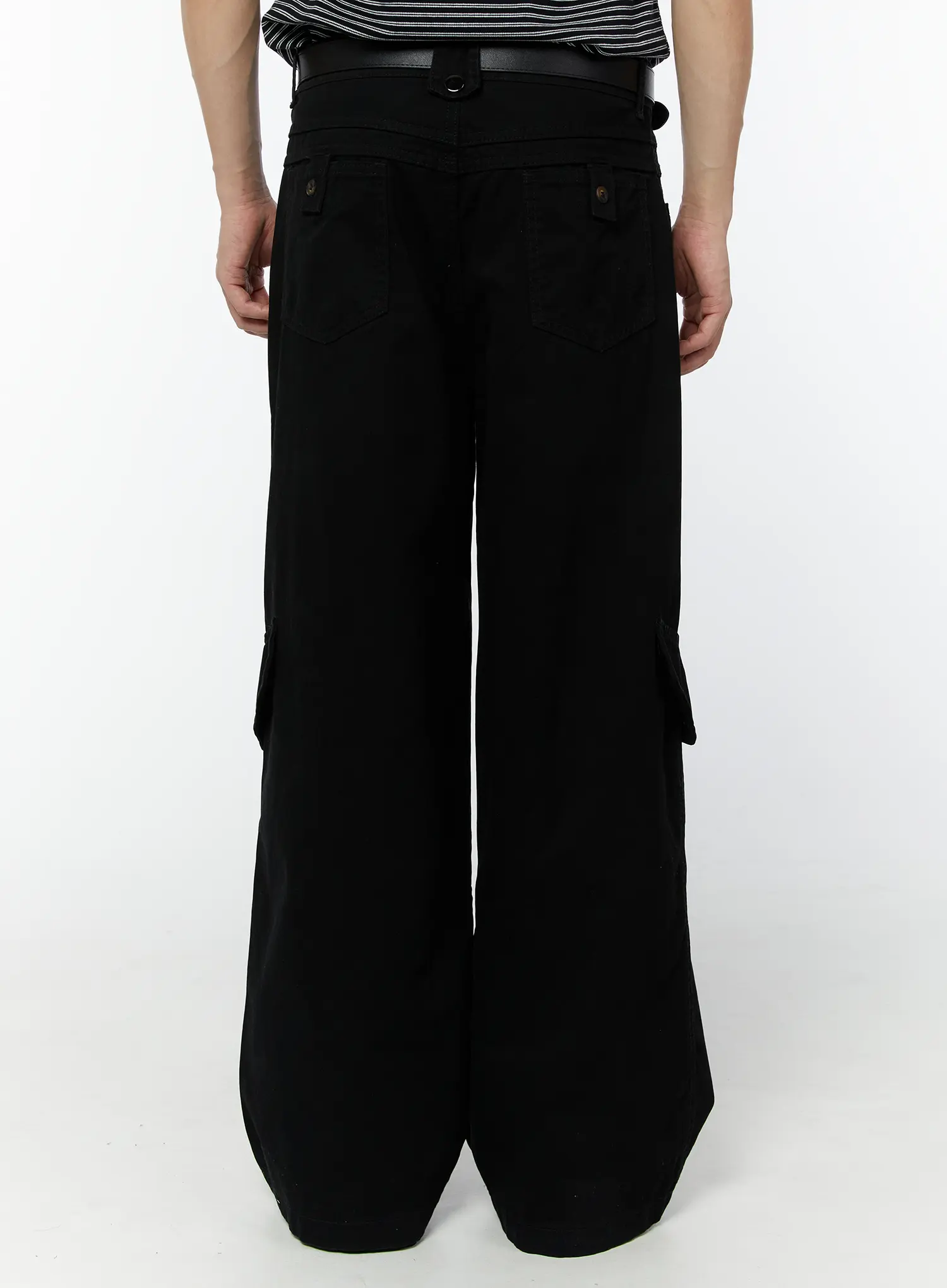 Men's Wide Leg Cargo Pants (Black) IU504 - Image 8