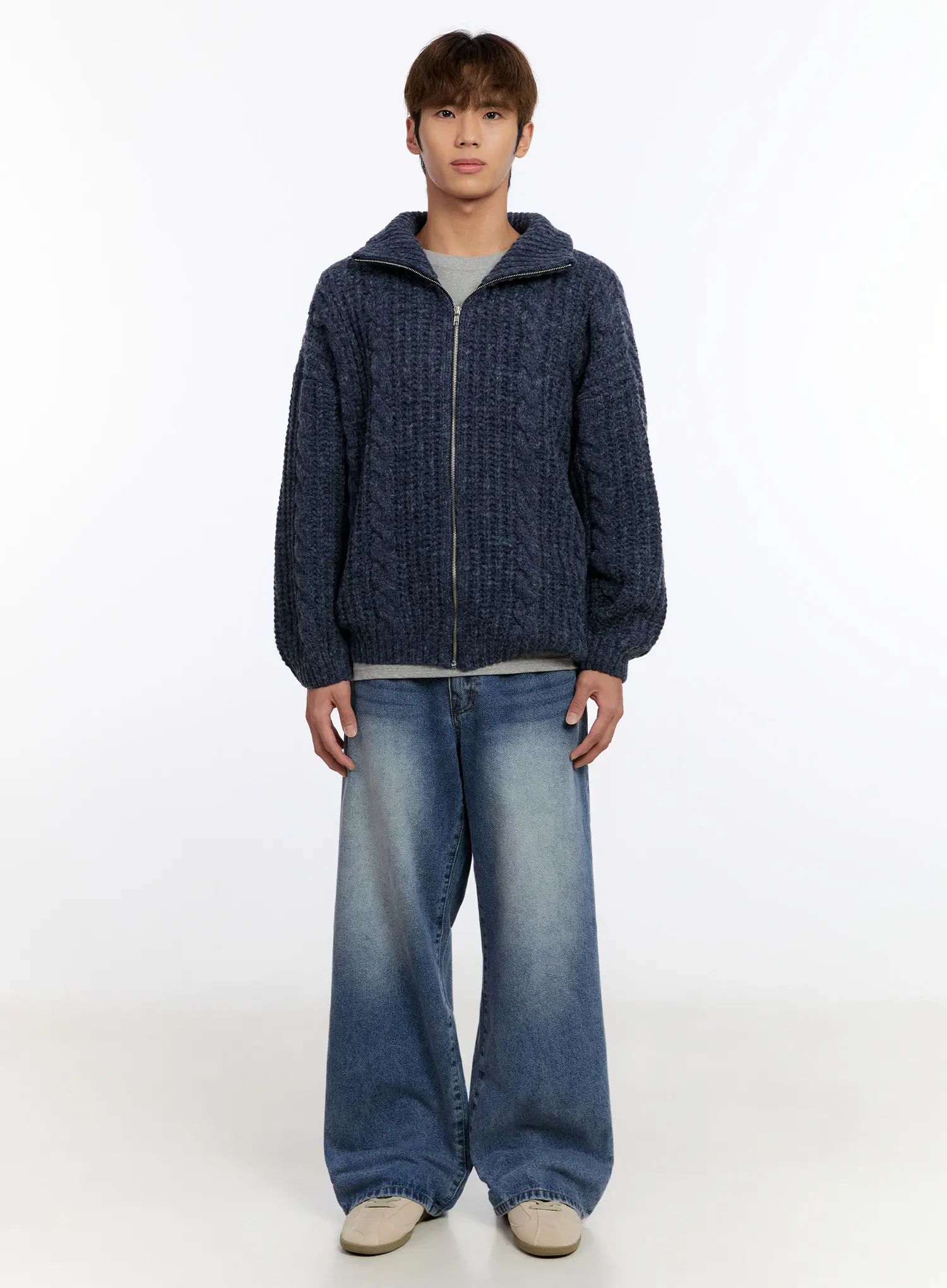 Men's Wide Leg Washed Jeans IN524 - Image 3