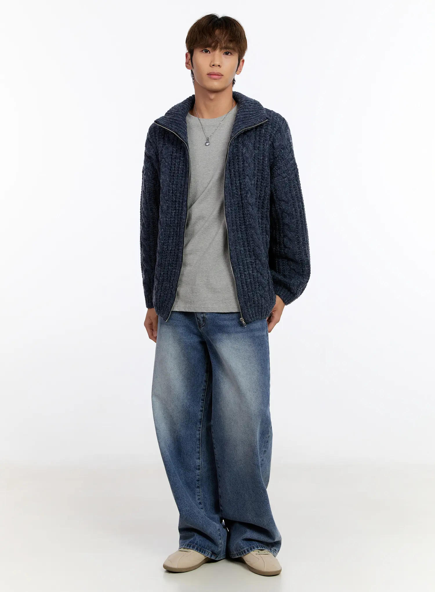 Men's Wide Leg Washed Jeans IN524 - Image 7