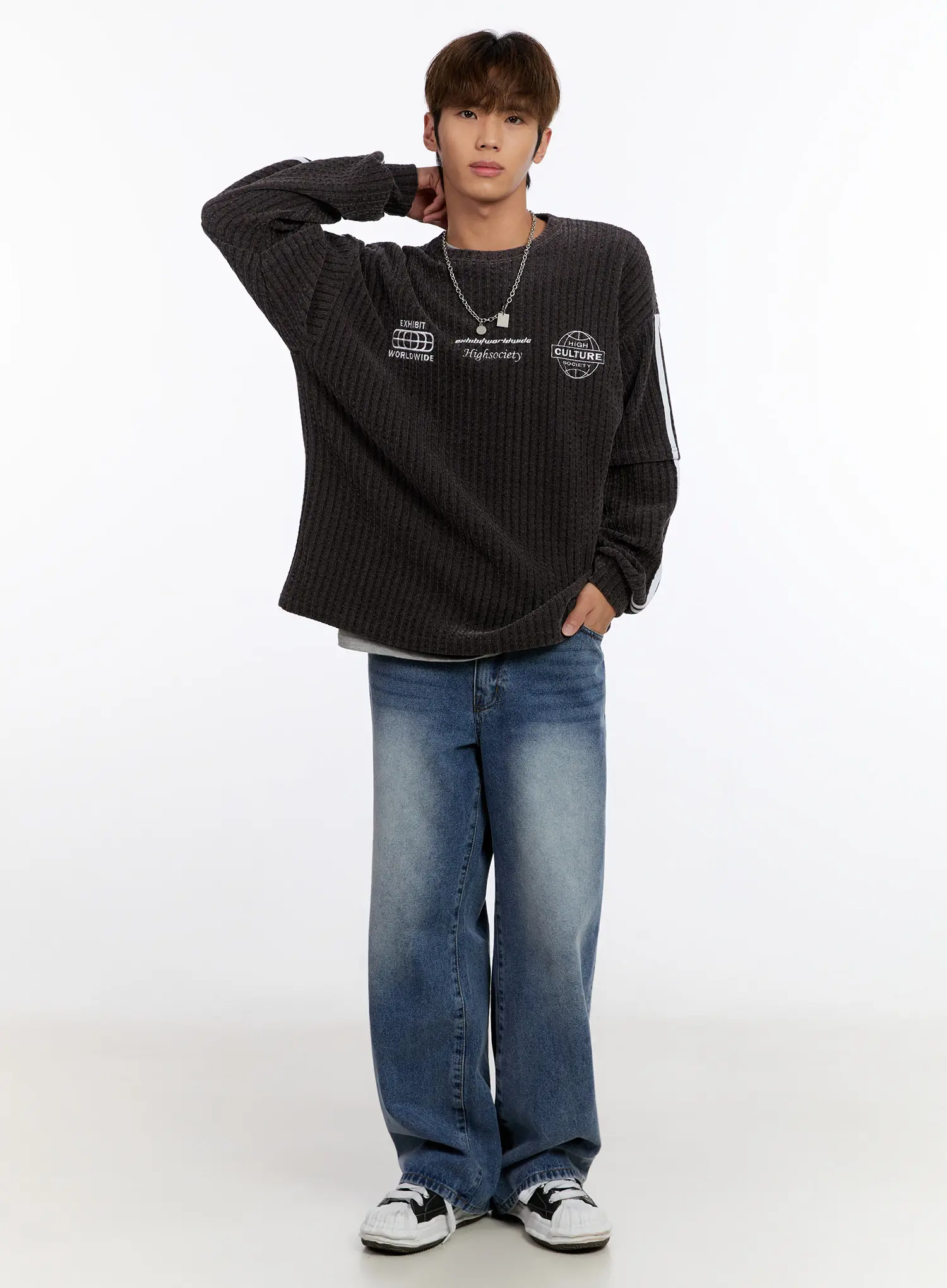Men's Wide Leg Washed Jeans IN524 - Image 9