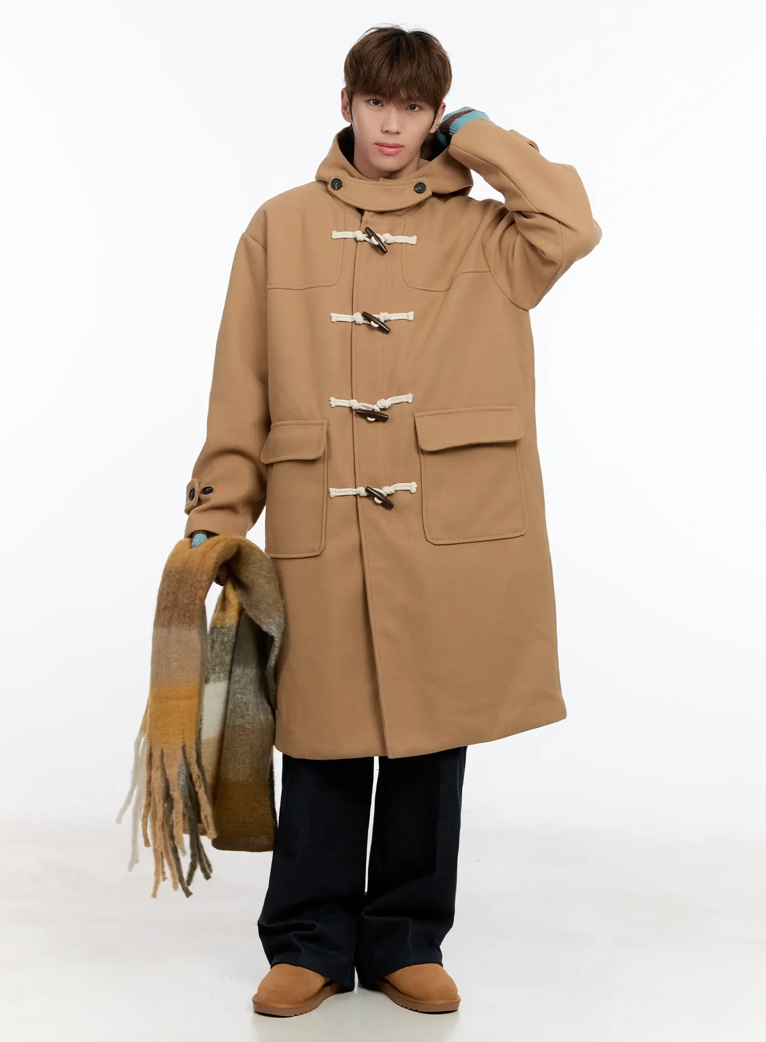 Men's Wool Blended Long Toggle Coat IN512 - Image 2