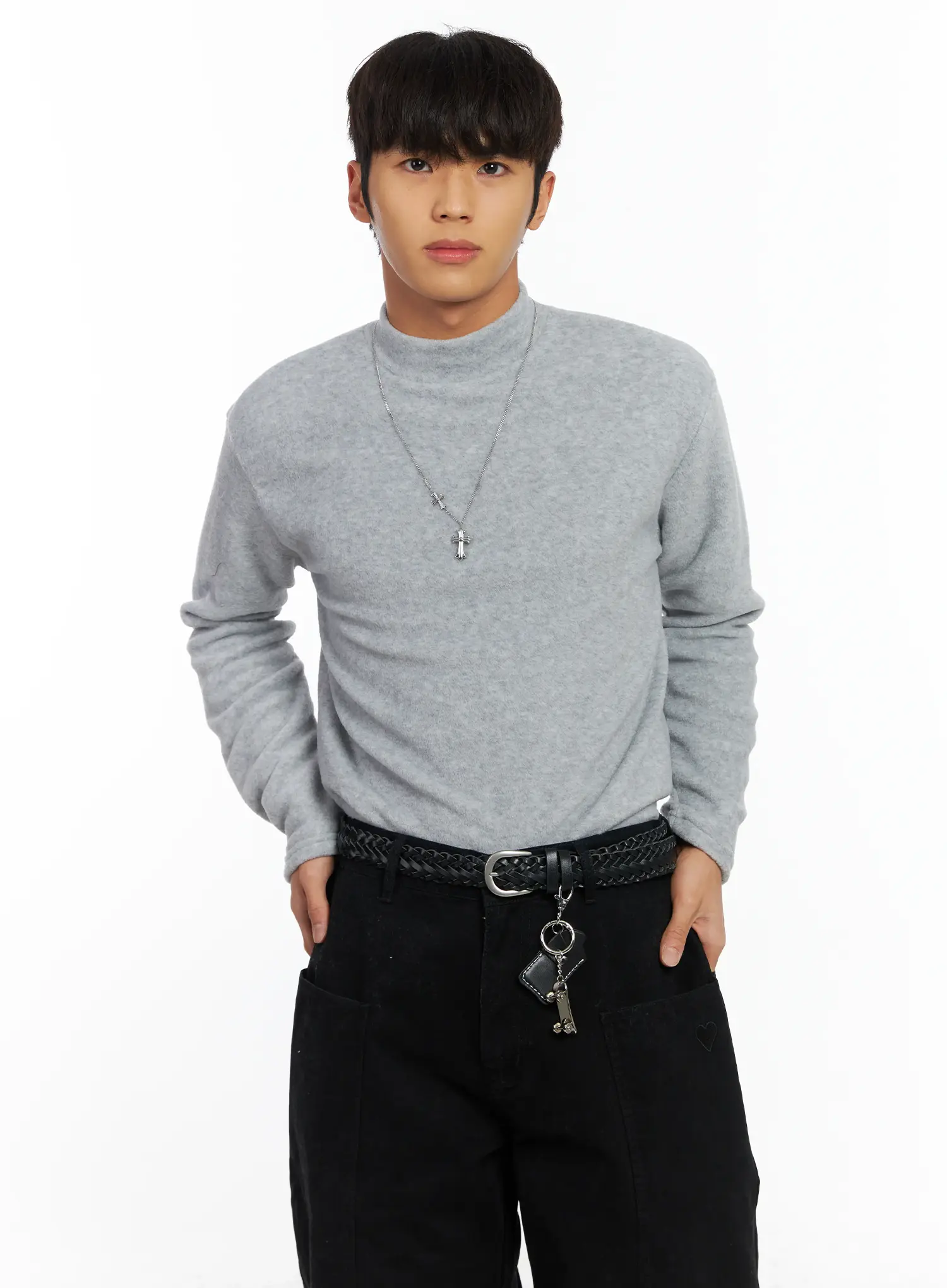 Men's Woven Leather Keychain Belt IF504 - Image 3