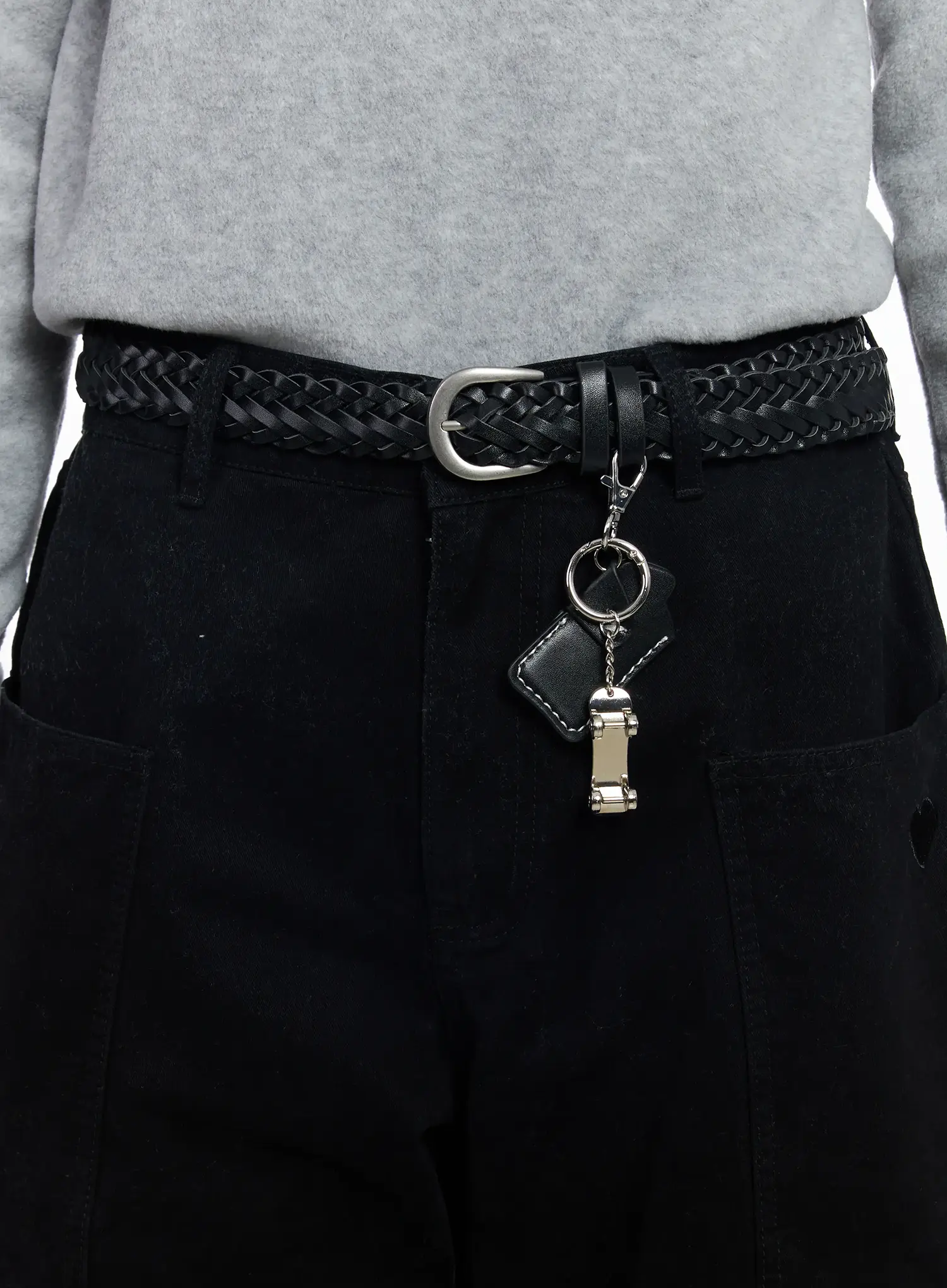 Men's Woven Leather Keychain Belt IF504 - Image 4