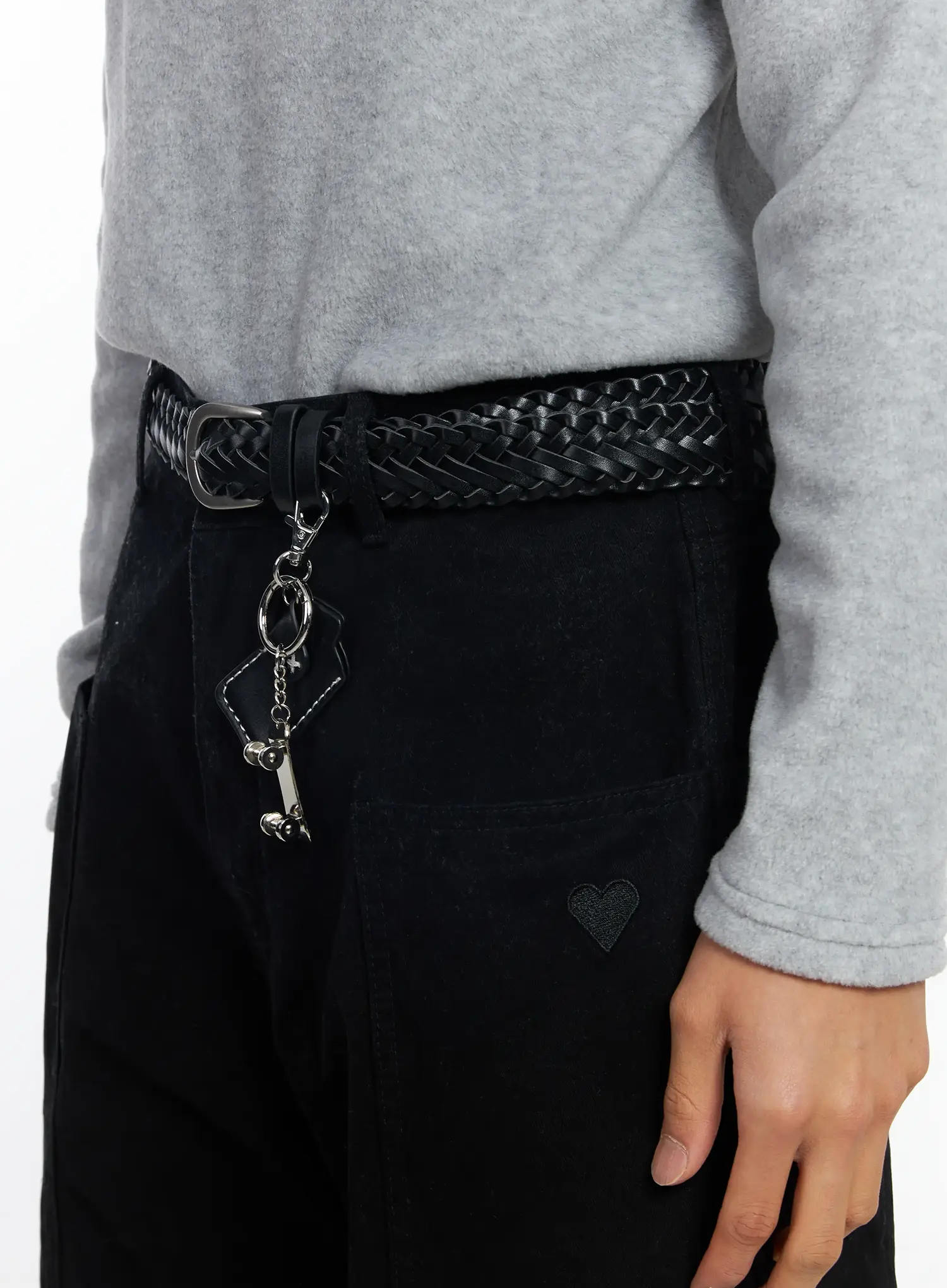 Men's Woven Leather Keychain Belt IF504 - Image 5