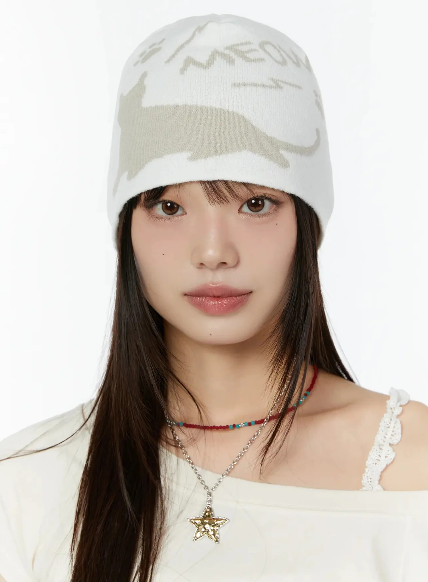 Meow Print Two-Way Beanie IU518 - Image 5