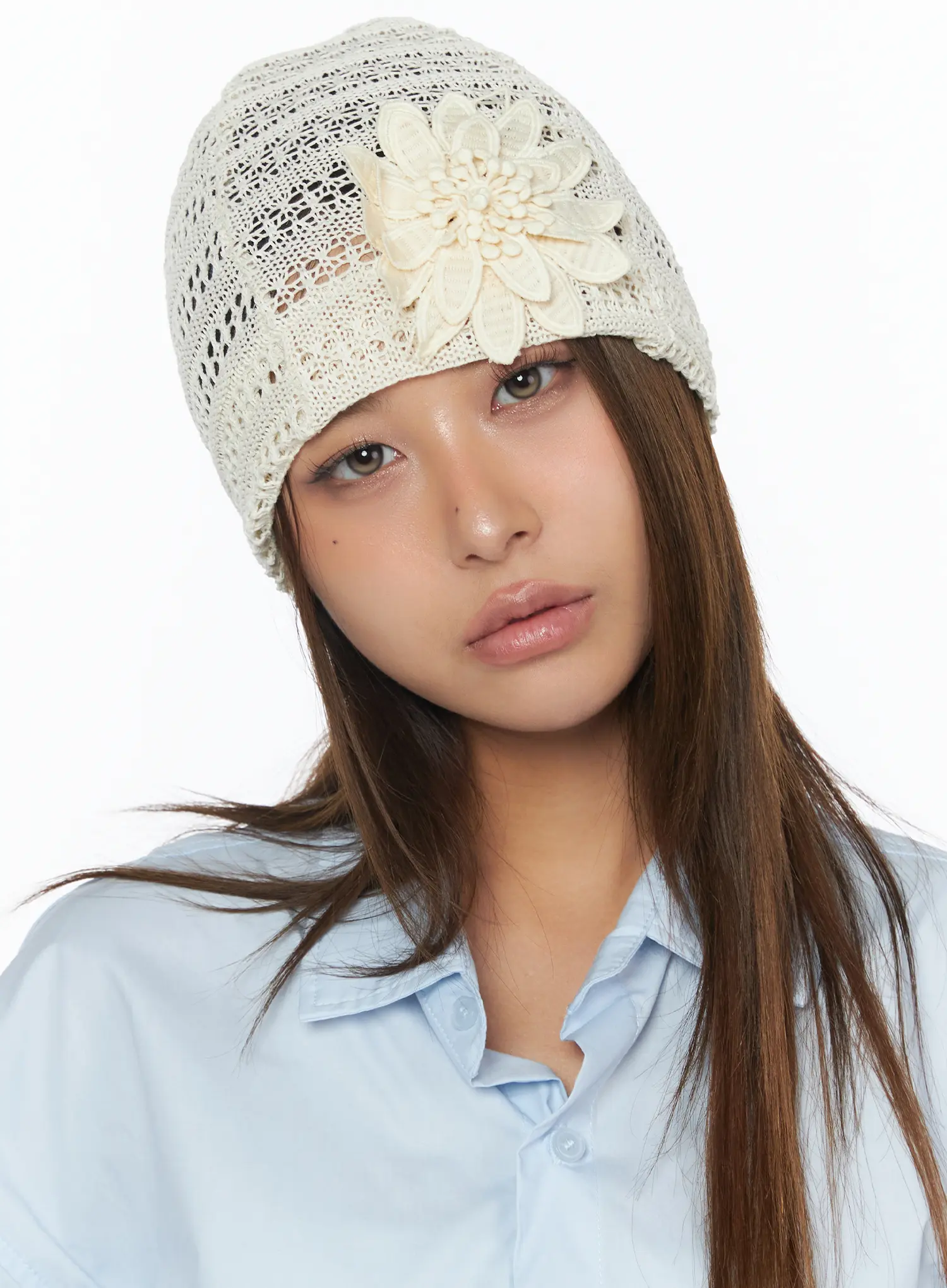 Mesh Flower Crochet Beanie CA517