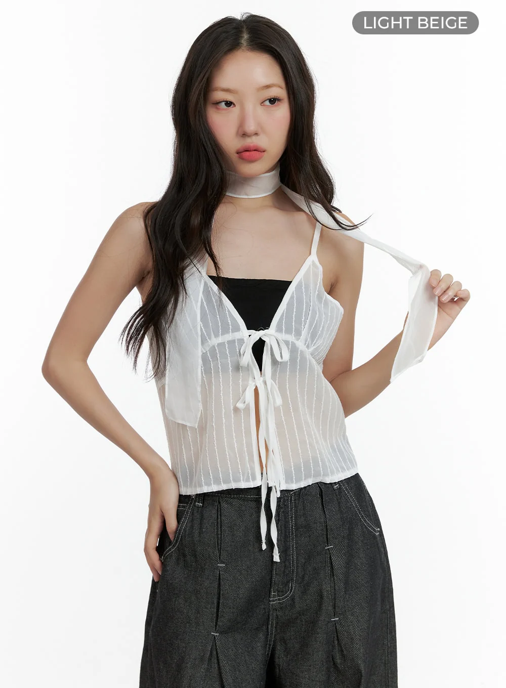 Mesh Slit Strap Tank Top with Scarf Set CL410 - Image 9