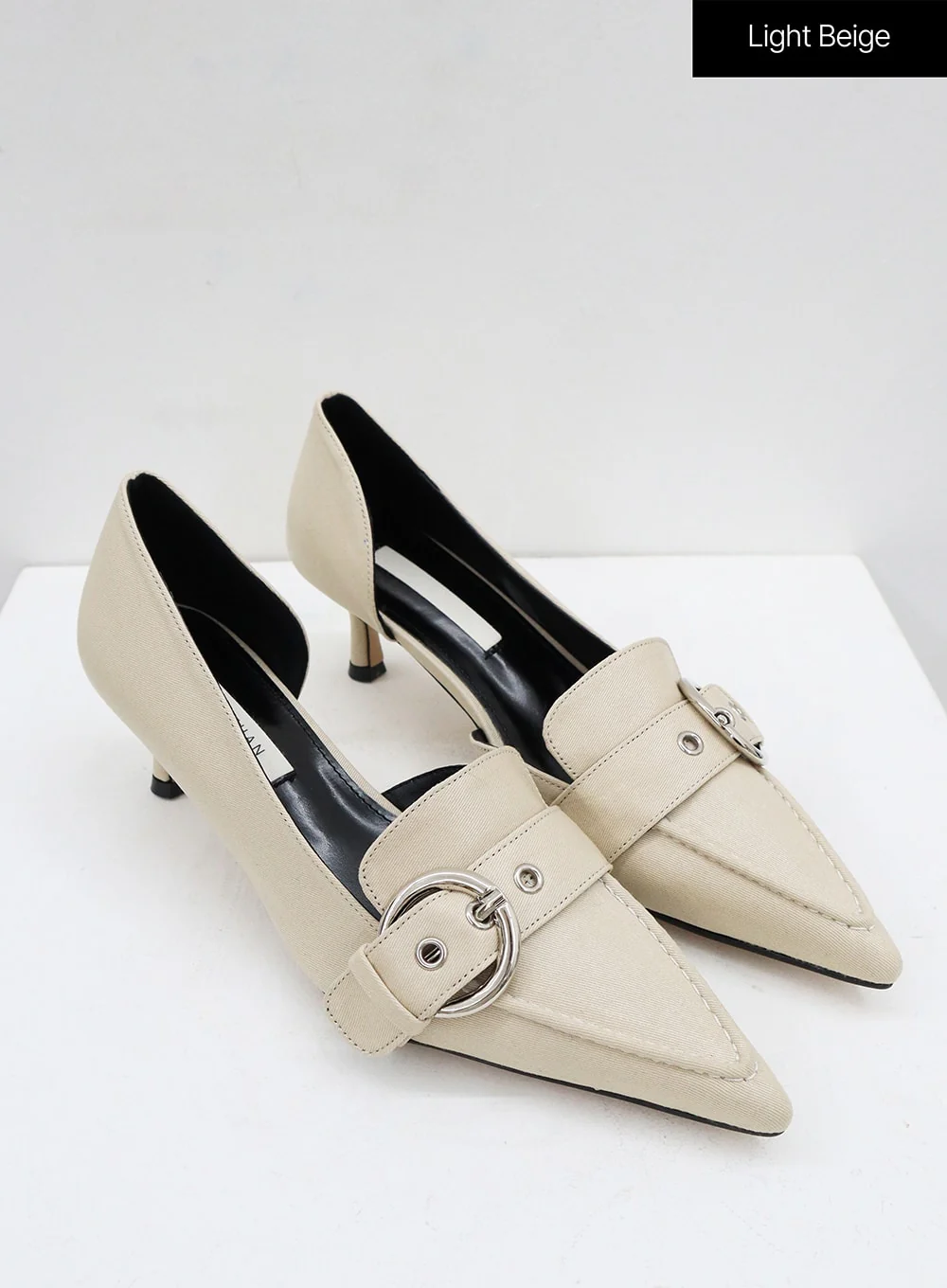 Metal Buckle Faux Leather Low Stiletto Heel Shoes OO05 - Image 10