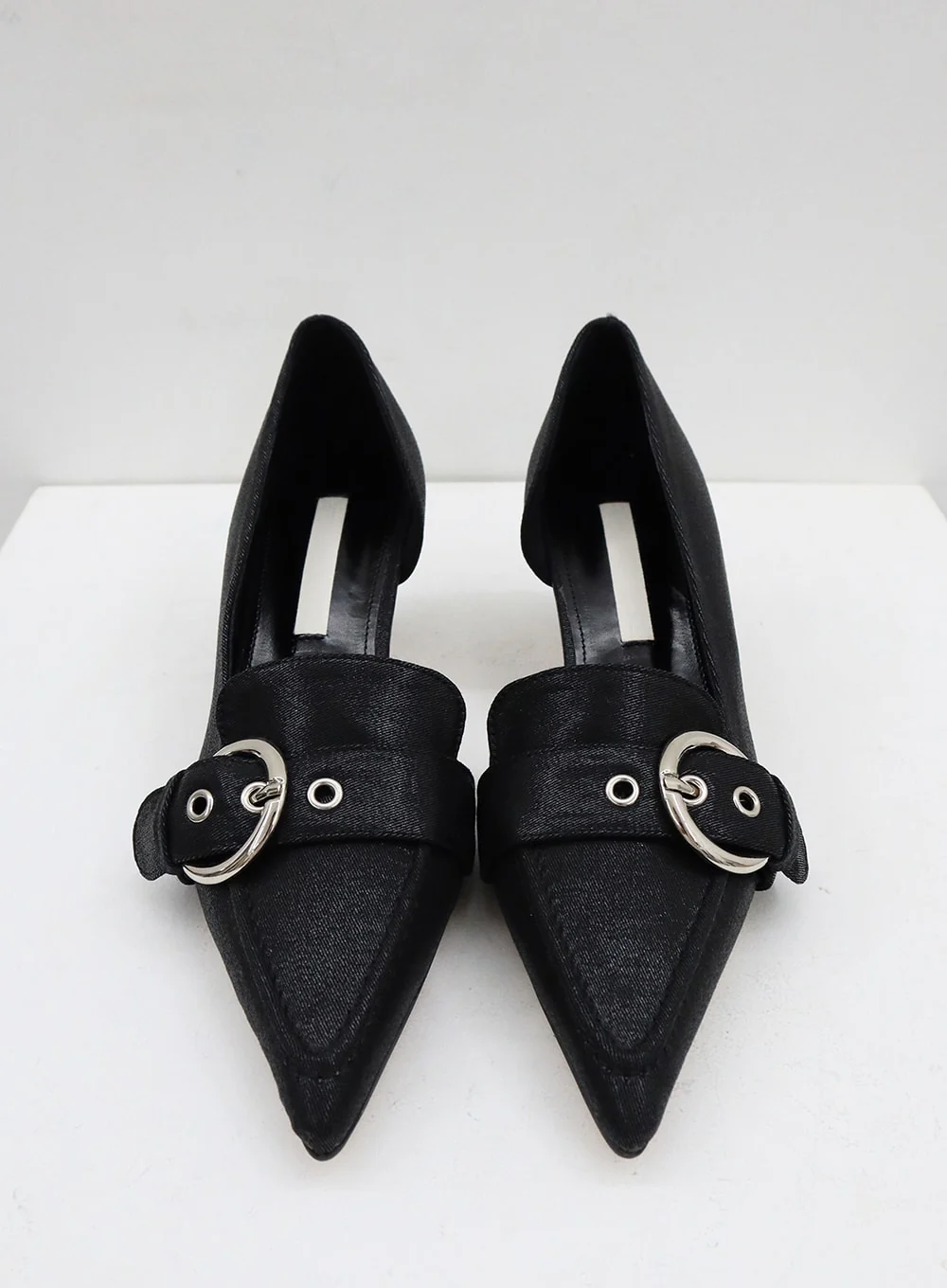 Metal Buckle Faux Leather Low Stiletto Heel Shoes OO05 - Image 13