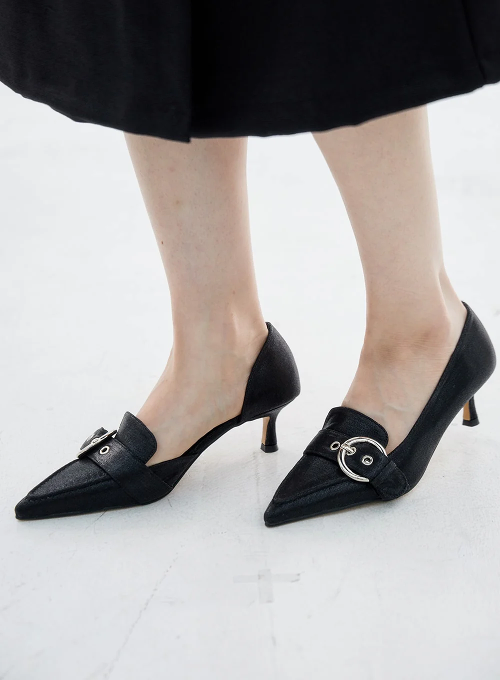 Metal Buckle Faux Leather Low Stiletto Heel Shoes OO05 - Image 2