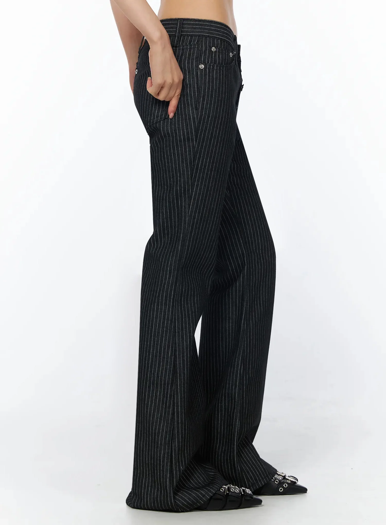 Mid-Rise Flared Pinstripe Pants IU508 - Image 10