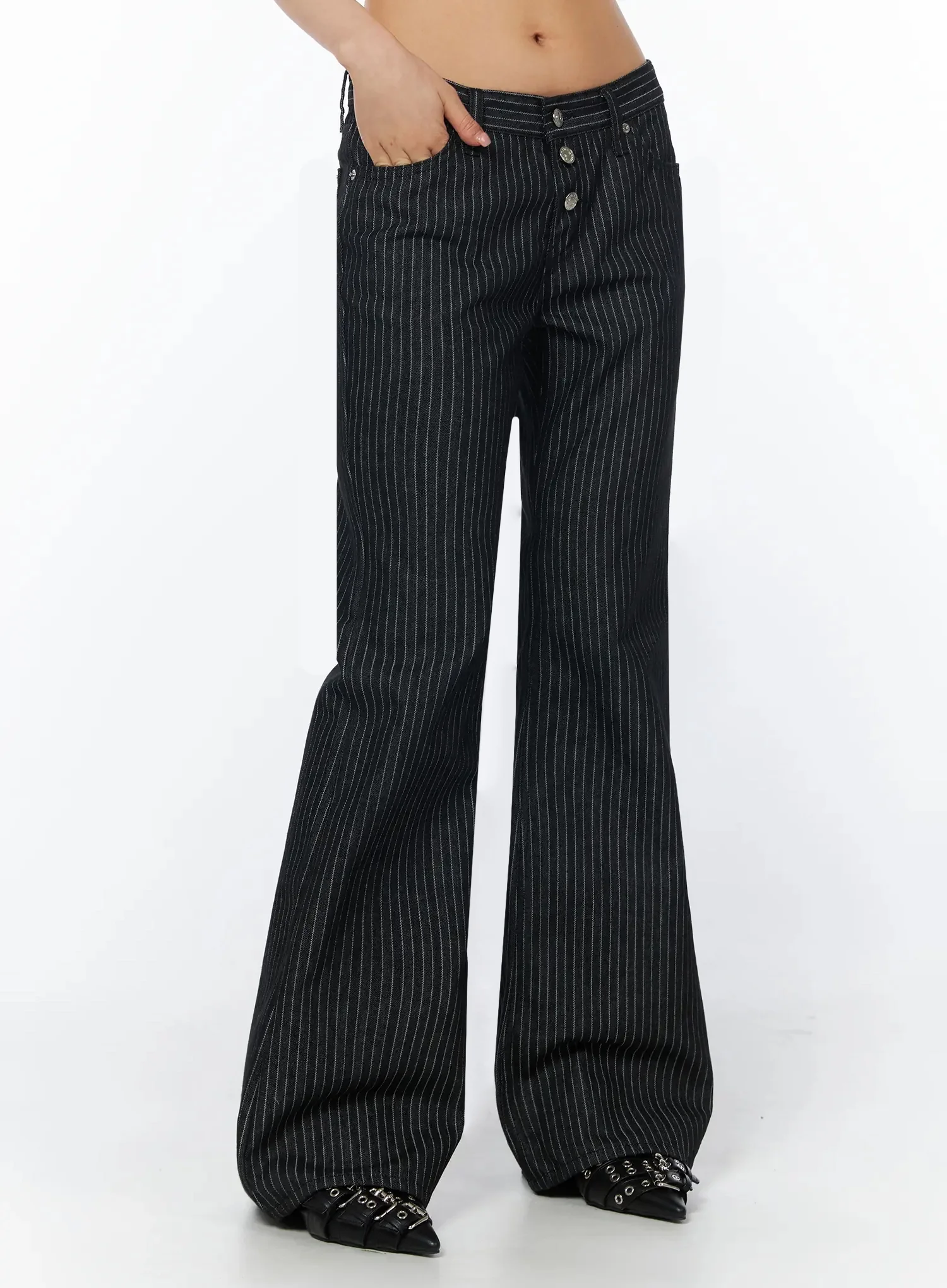 Mid-Rise Flared Pinstripe Pants IU508 - Image 9