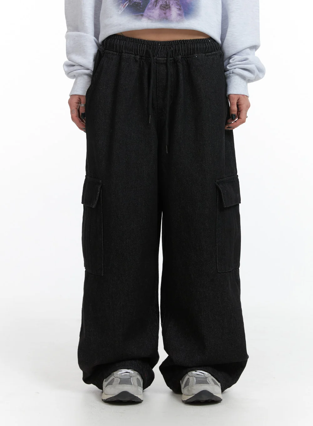 Mid Waist Banding Solid Straight Pants IJ411 - Image 2