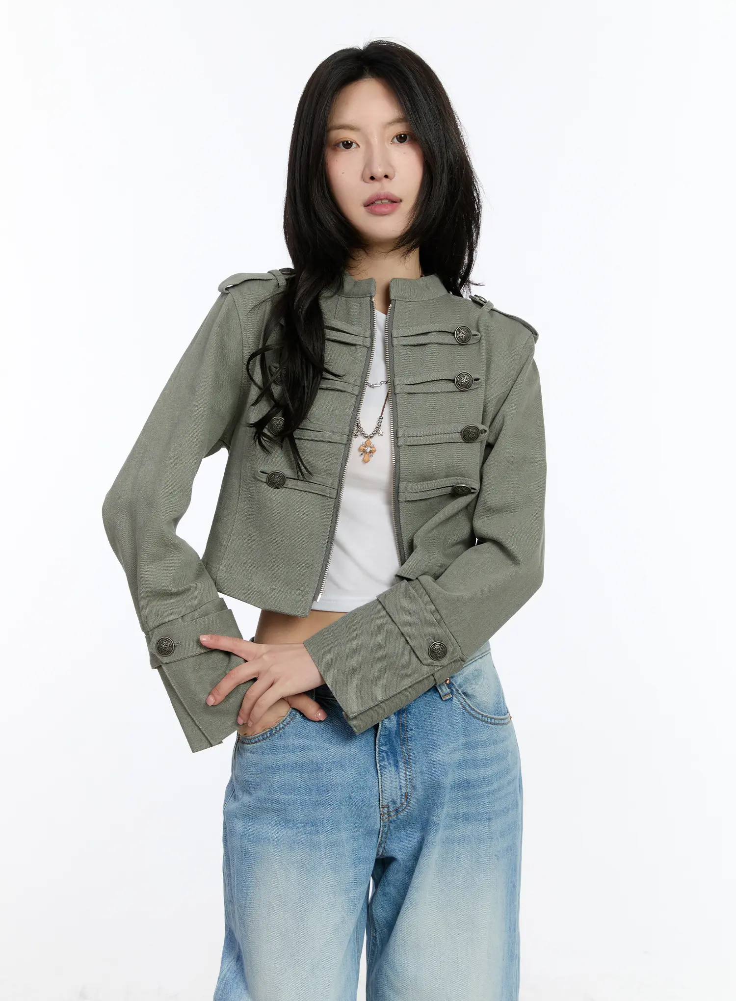 Military Style Cropped Jacket CA508 - Image 8