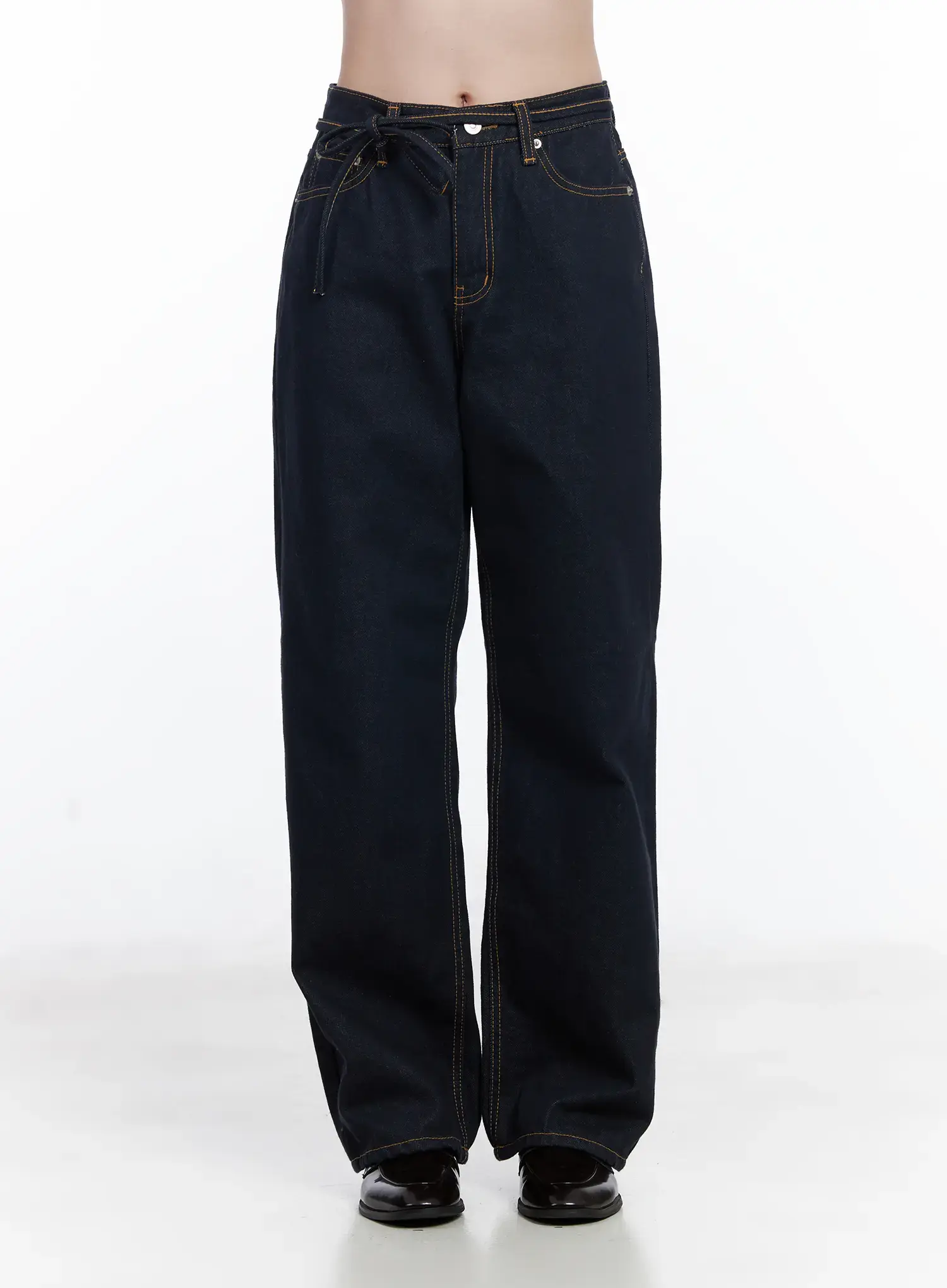 Mingi Non-Fade Semi-Wide Belted Jeans CJ519 - Image 2