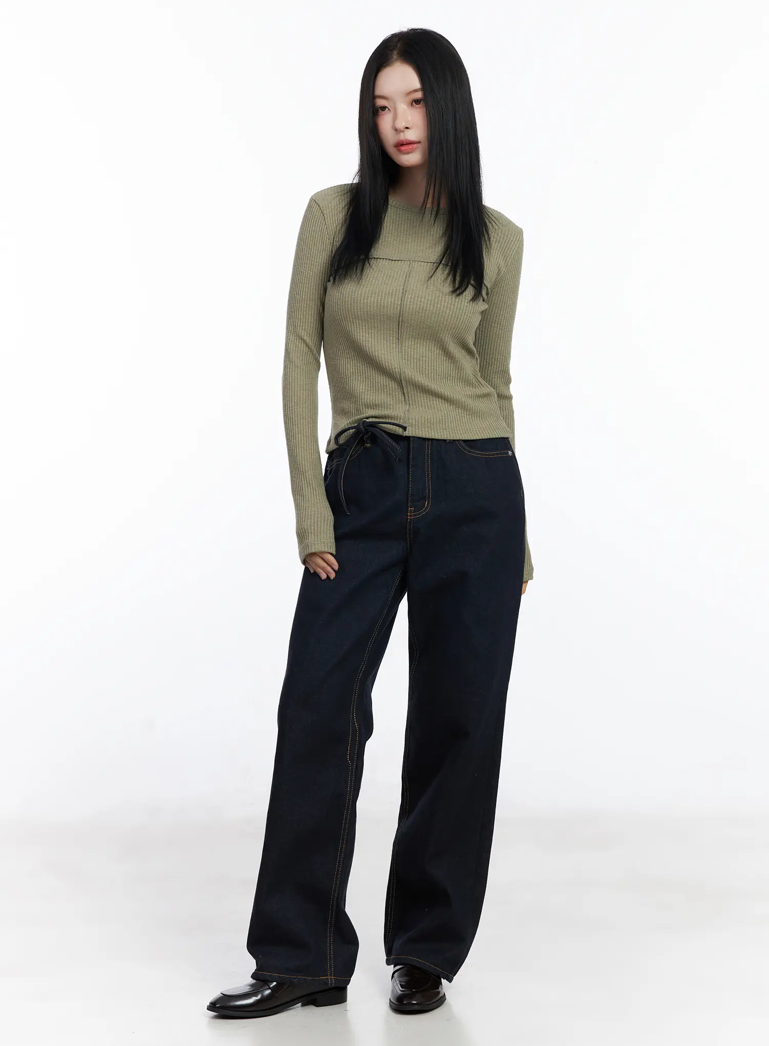 Mingi Non-Fade Semi-Wide Belted Jeans CJ519 - Image 5