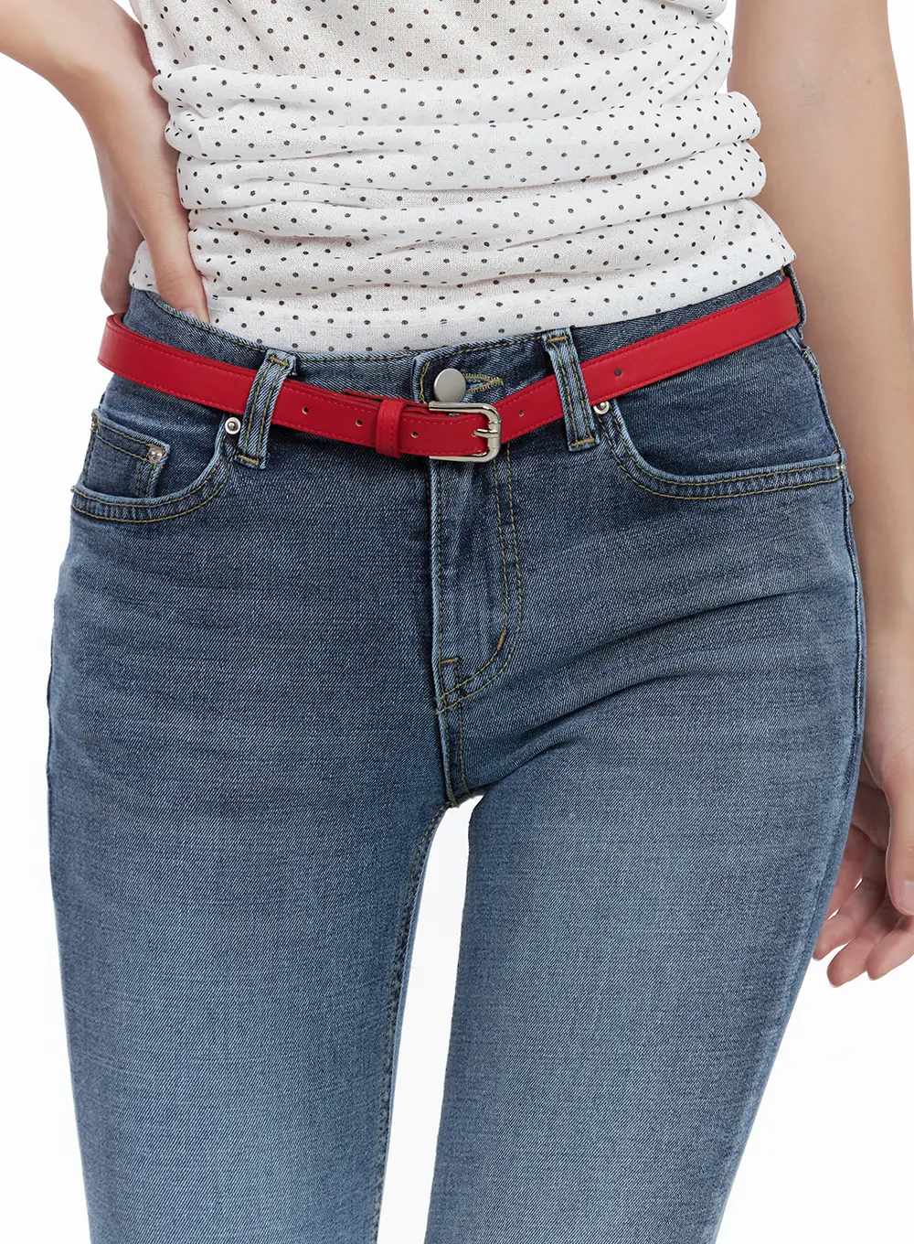 Minimalist Red Faux Leather Belt CL508 - Image 3