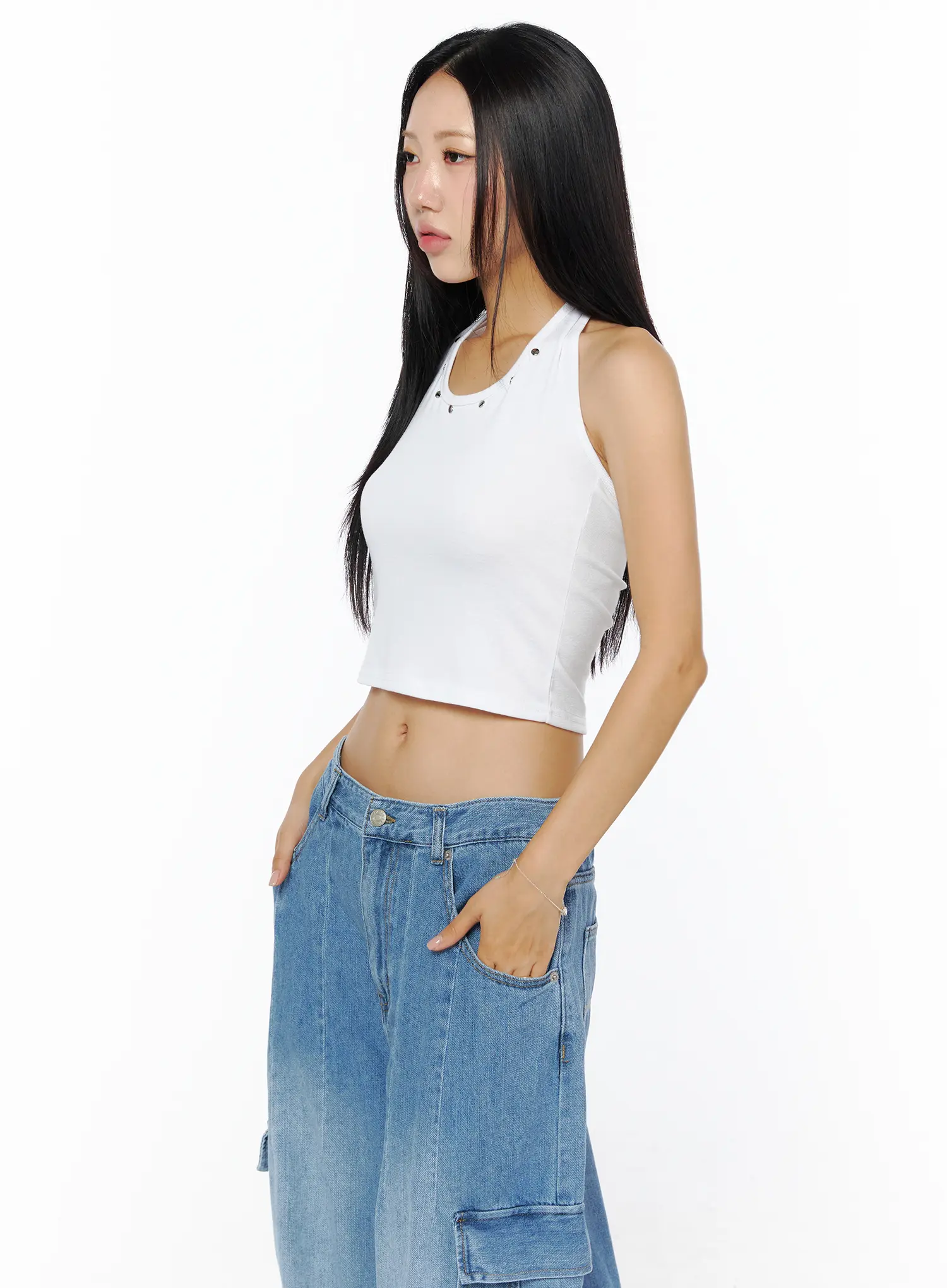 Minimalist Studded Halter Tank Top CU515 - Image 6